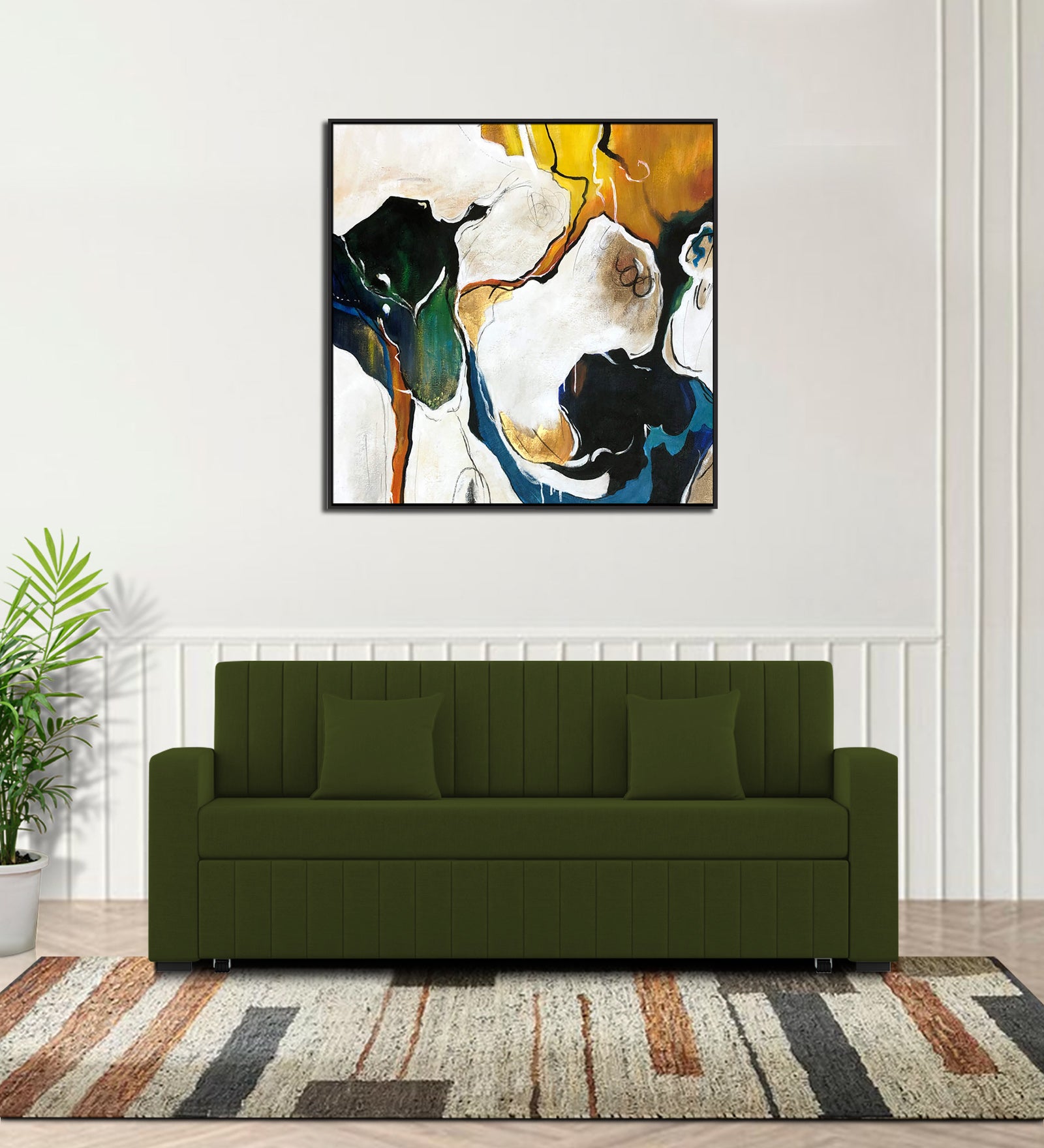 Calra Fabric 3 Seater Pull Out Sofa Cum Bed In Olive green Colour With Storage - Febonic Living