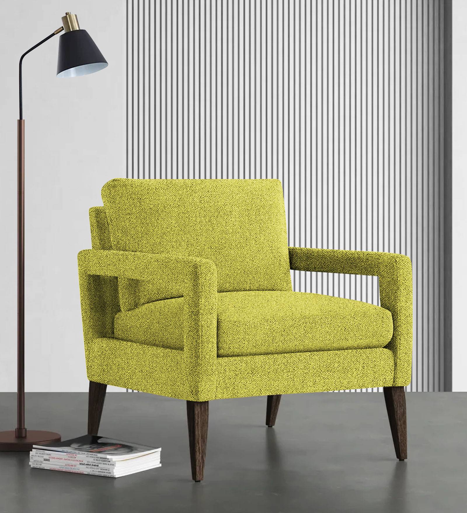Olsen Fabric Arm Chair In Parrot Green Colour - Febonic Living