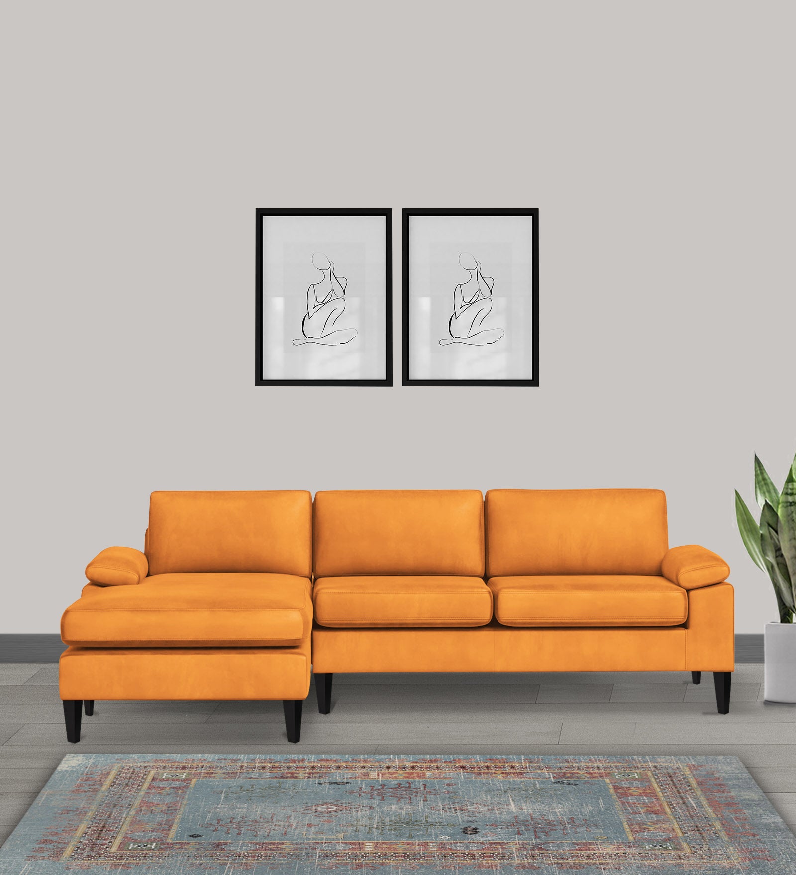 Vegas Velvet RHS Sectional Sofa (3+Lounger) In Tangerine orange Colour - Febonic Living
