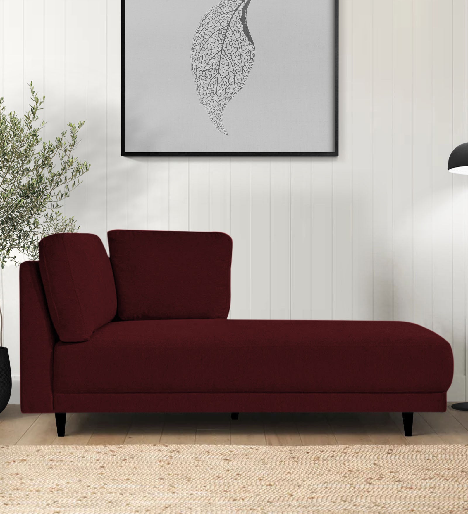 Jonze Velvet RHS Chaise Lounger In Blood Maroon Colour - Febonic Living