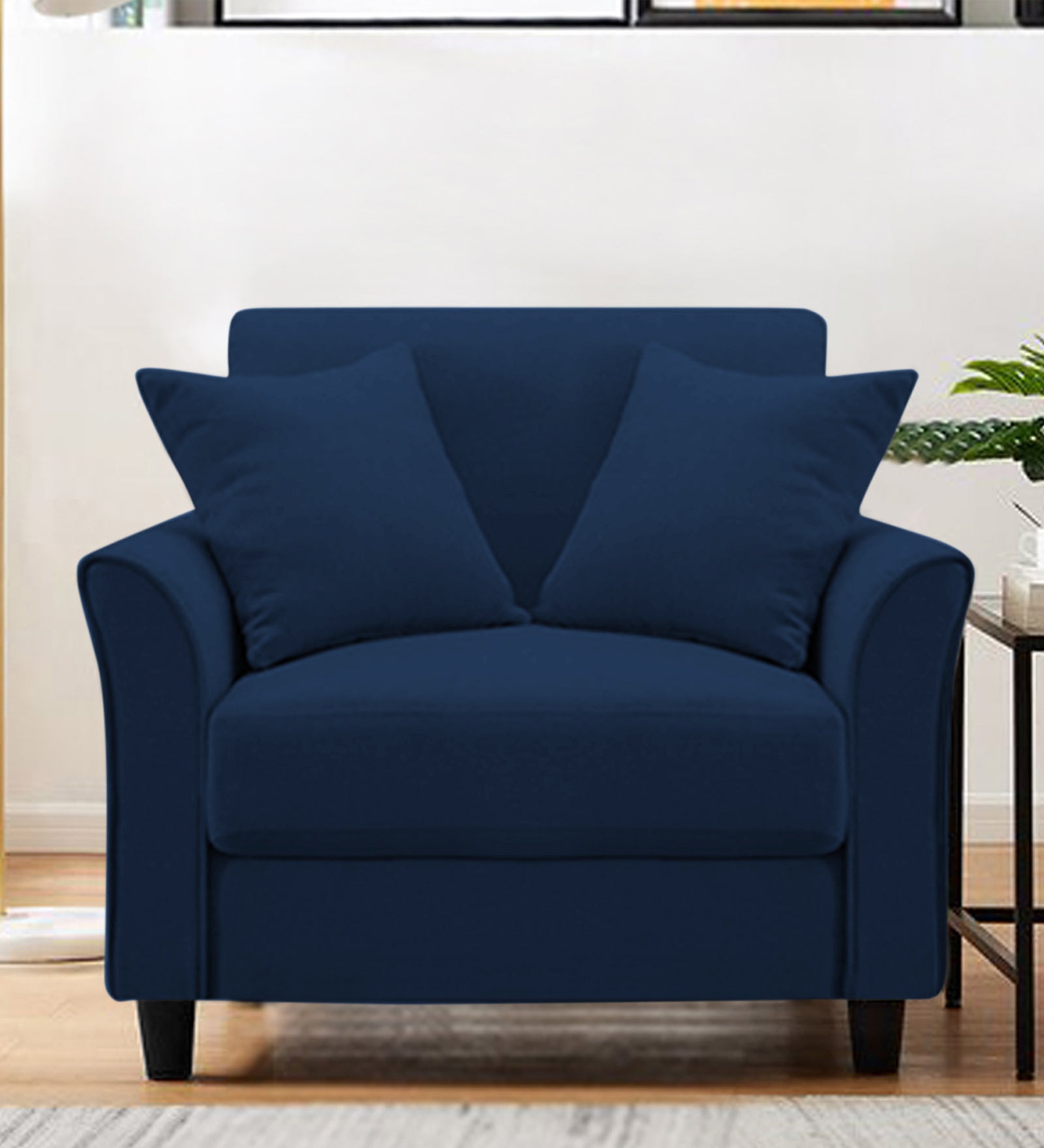 Daroo Velvet 1 Seater Sofa In Imperial Blue Colour - Febonic Living
