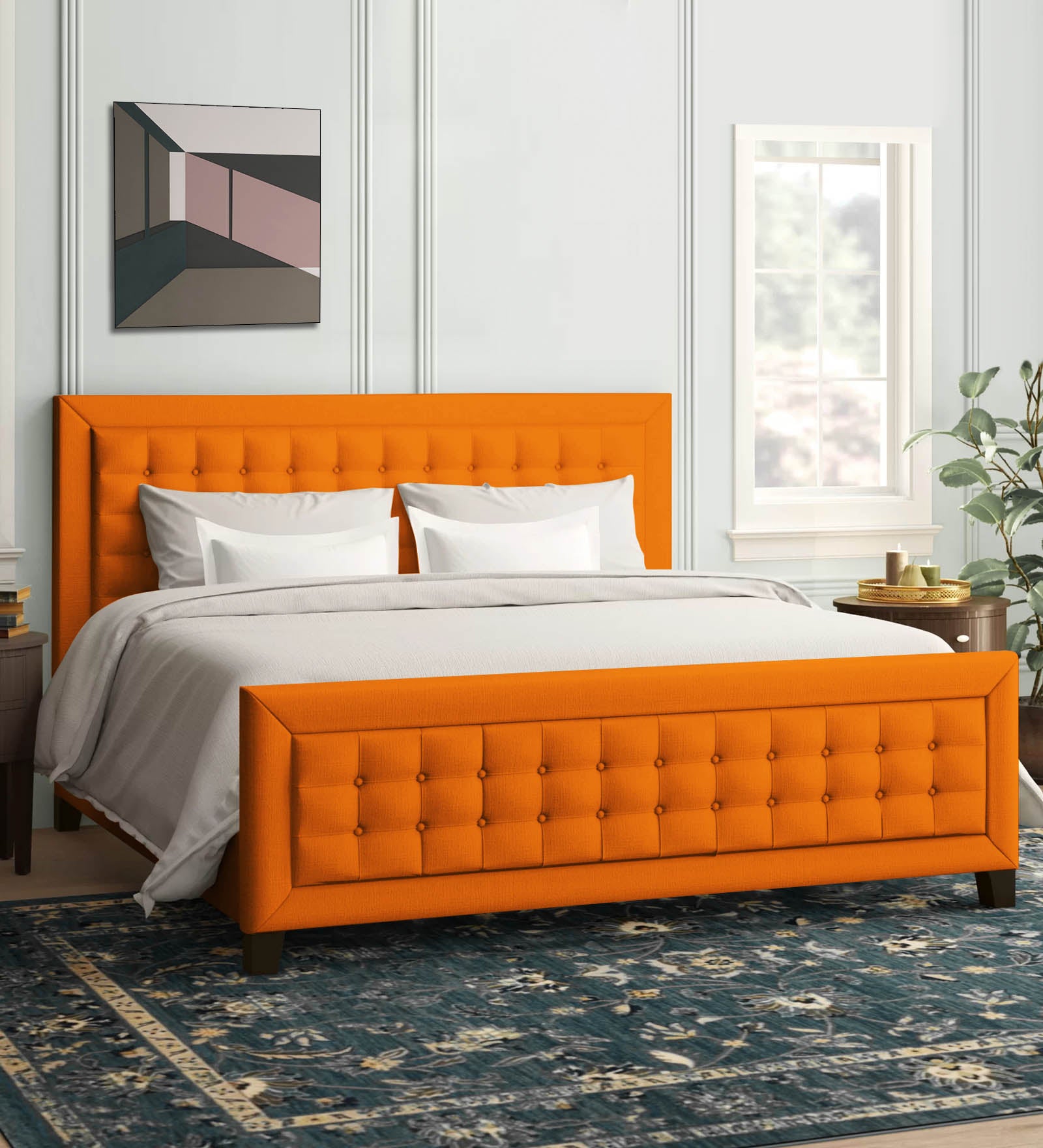 Kaster Fabric King Size Bed In Vivid Orange Colour - Febonic Living