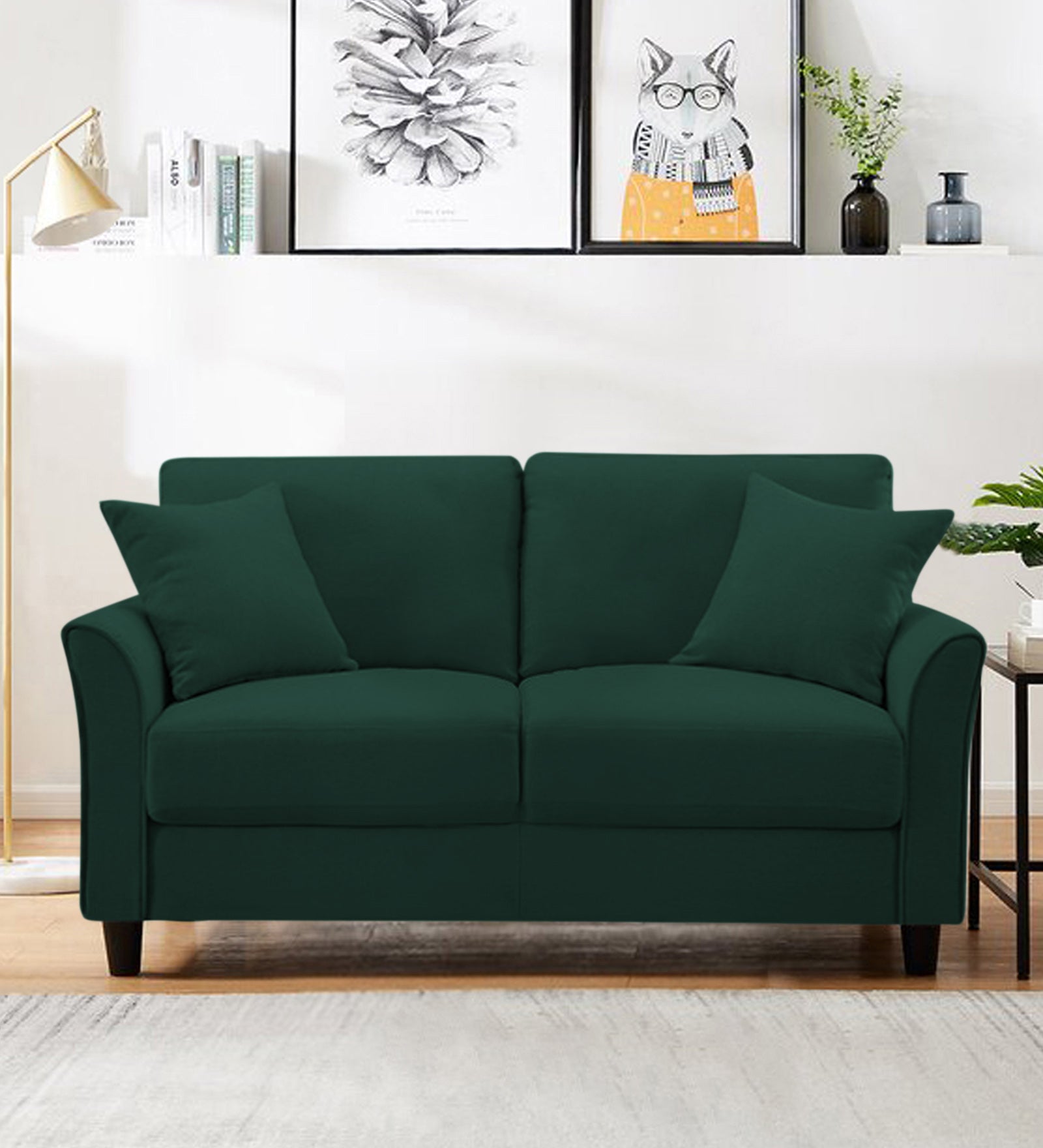 Daroo Velvet 2 Seater Sofa In Forest Green Colour - Febonic Living