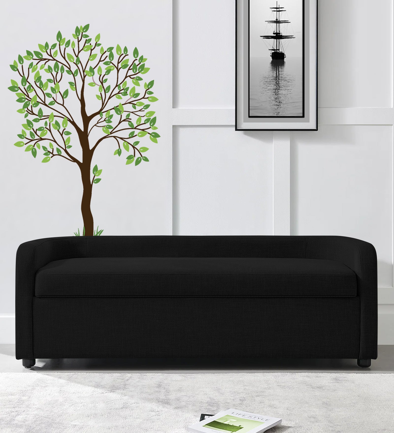 Cooper Fabric Storage Bench In Zed Black Colour - Febonic Living