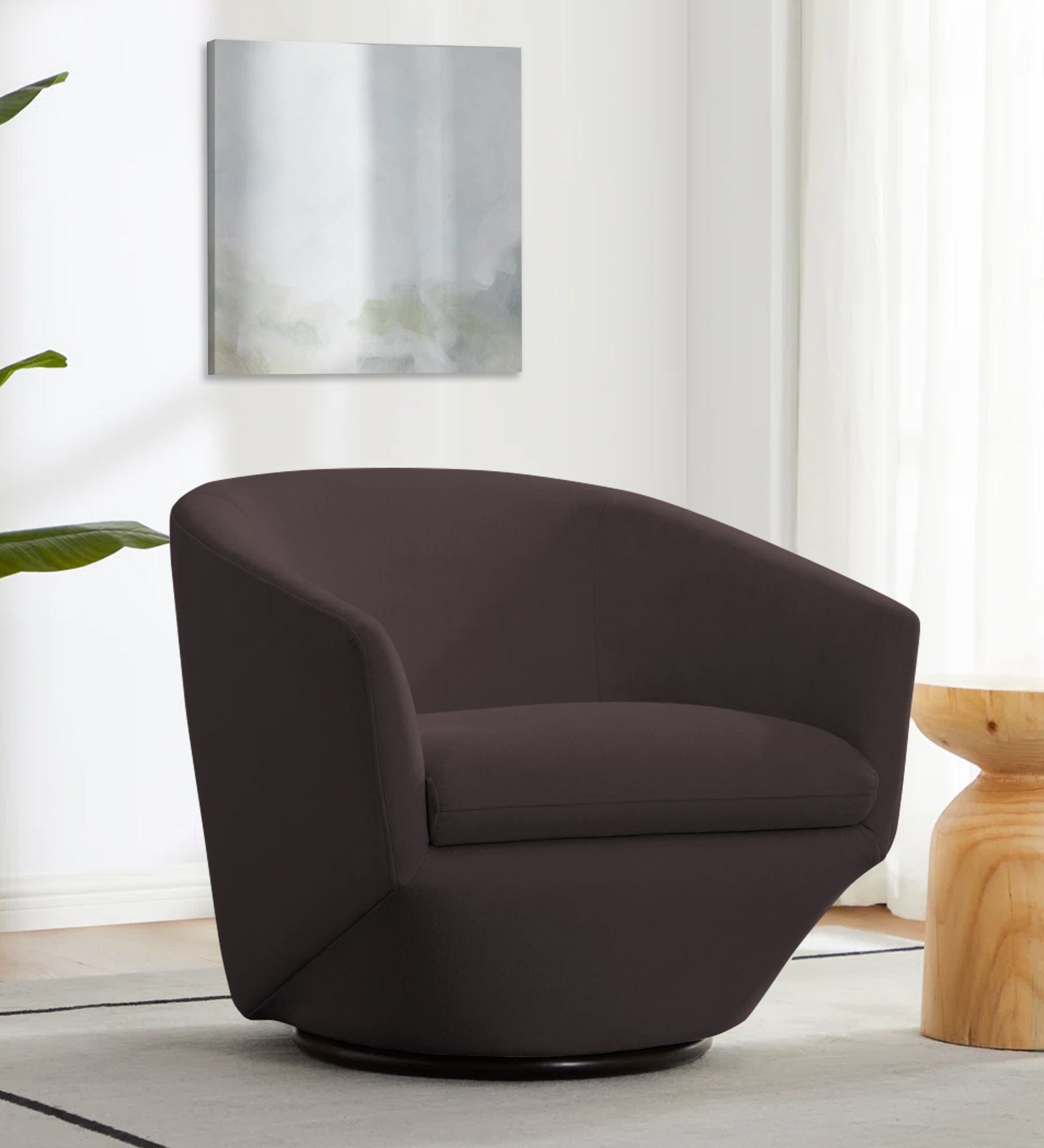 Haddie Velvet Swivel Chair In Mocha Brown Colour - Febonic Living