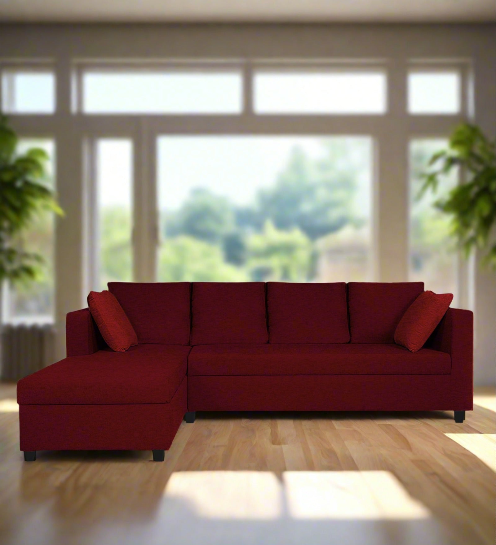 Nebula Fabric RHS Sectional Sofa (3+Lounger) In Ruby Red Colour - Febonic Living