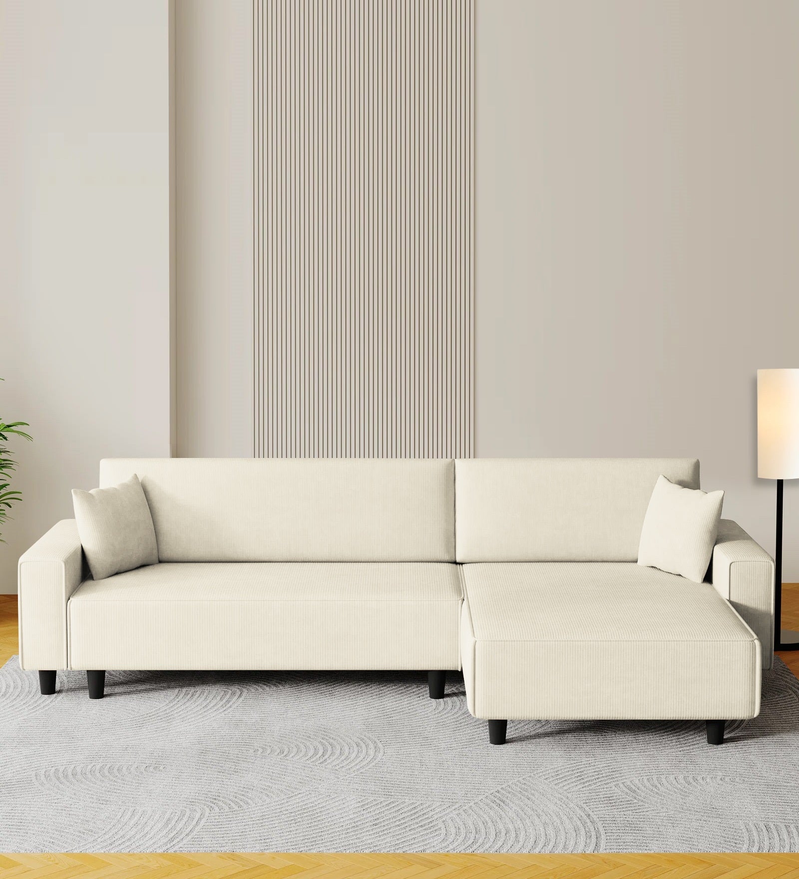 Peach Fabric LHS 6 Seater Sofa Cum Bed With Storage In Ivory Cream Colour - Febonic Living