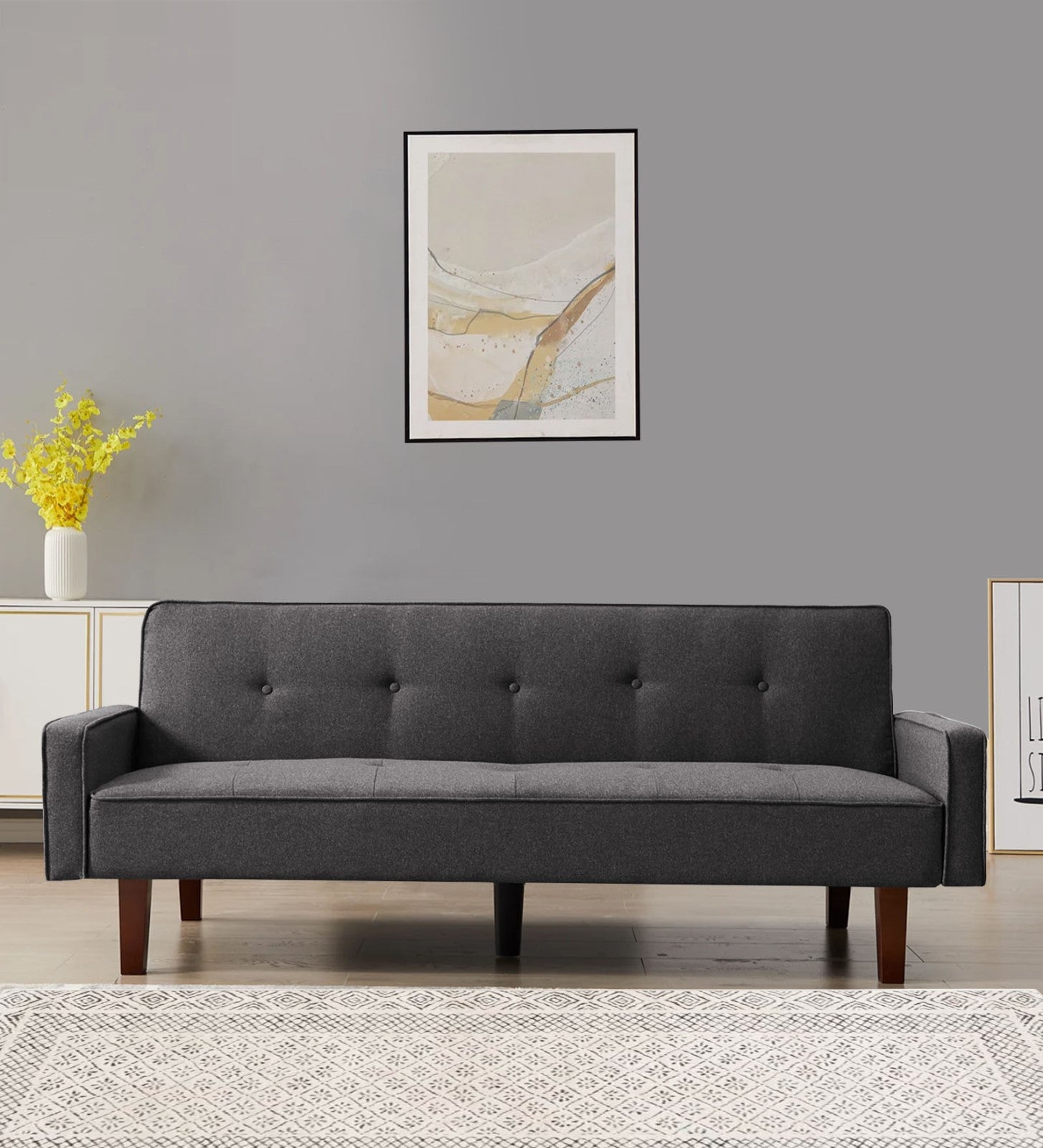 Nebia Fabric 3 Seater Convertible Sofa Cum Bed In Maba Grey Colour - Febonic Living