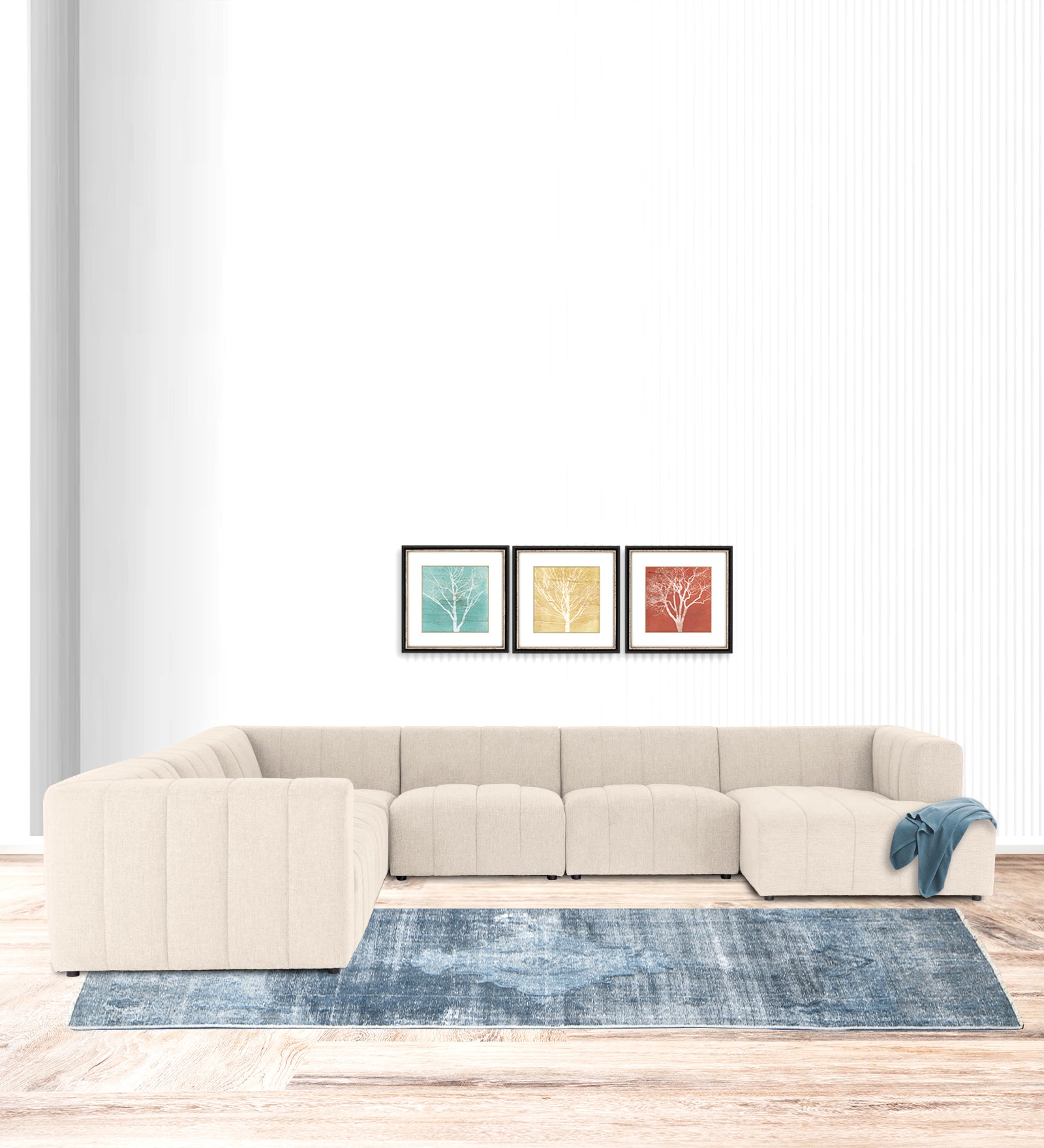 Damo Fabric LHS 8 Seater Corner Sofa In Ivory Beige Colour - Febonic Living