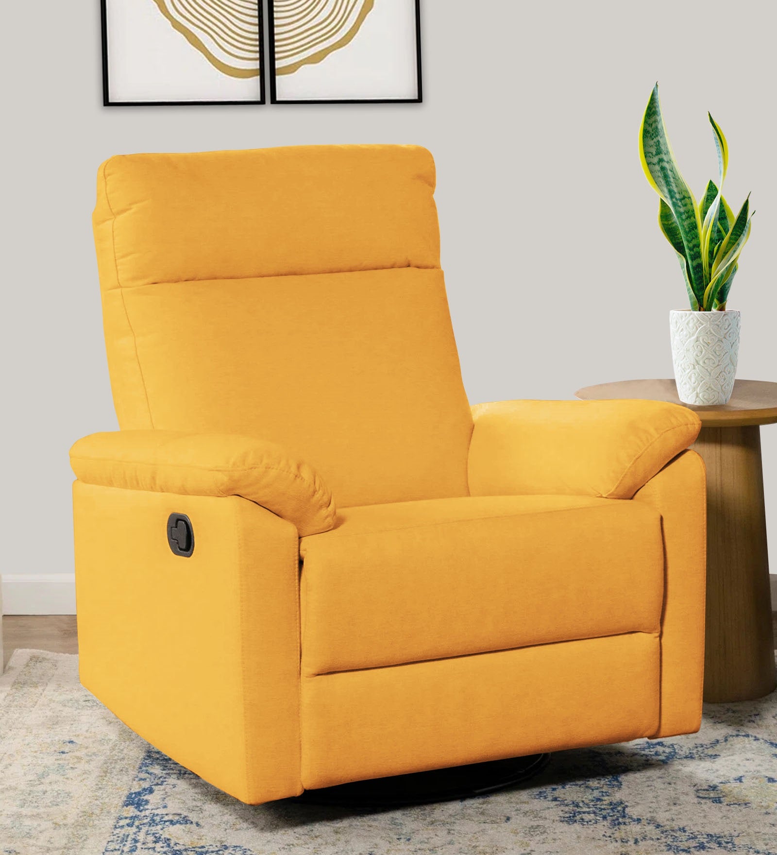 Mandy Fabric 1 Seater Manual Recliner In Turmeric Yellow Colour - Febonic Living