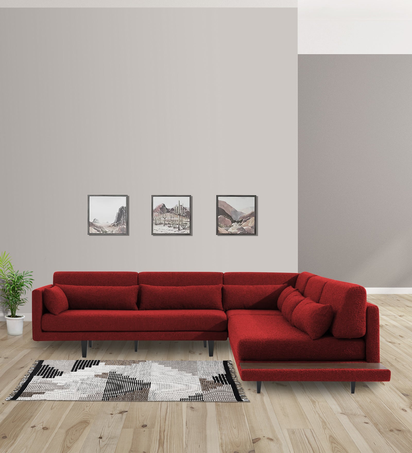 Malta Fabric 6 Seater LHS Corner Sofa In Blood Maroon Colour - Febonic Living