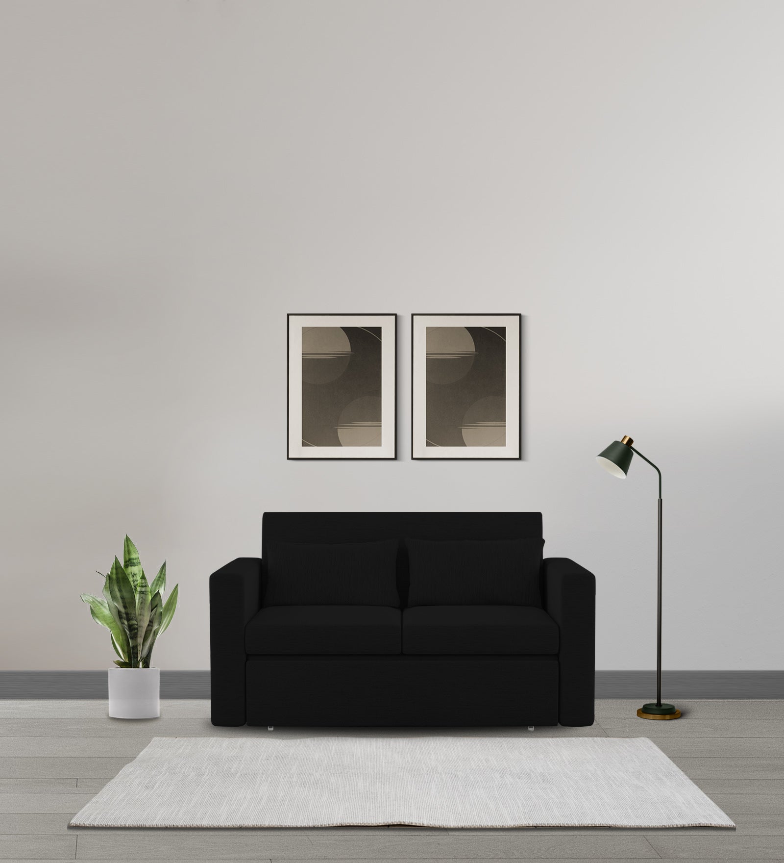 River Fabric 2 Seater Pull Out Sofa Cum Bed In Zed Black Colour - Febonic Living
