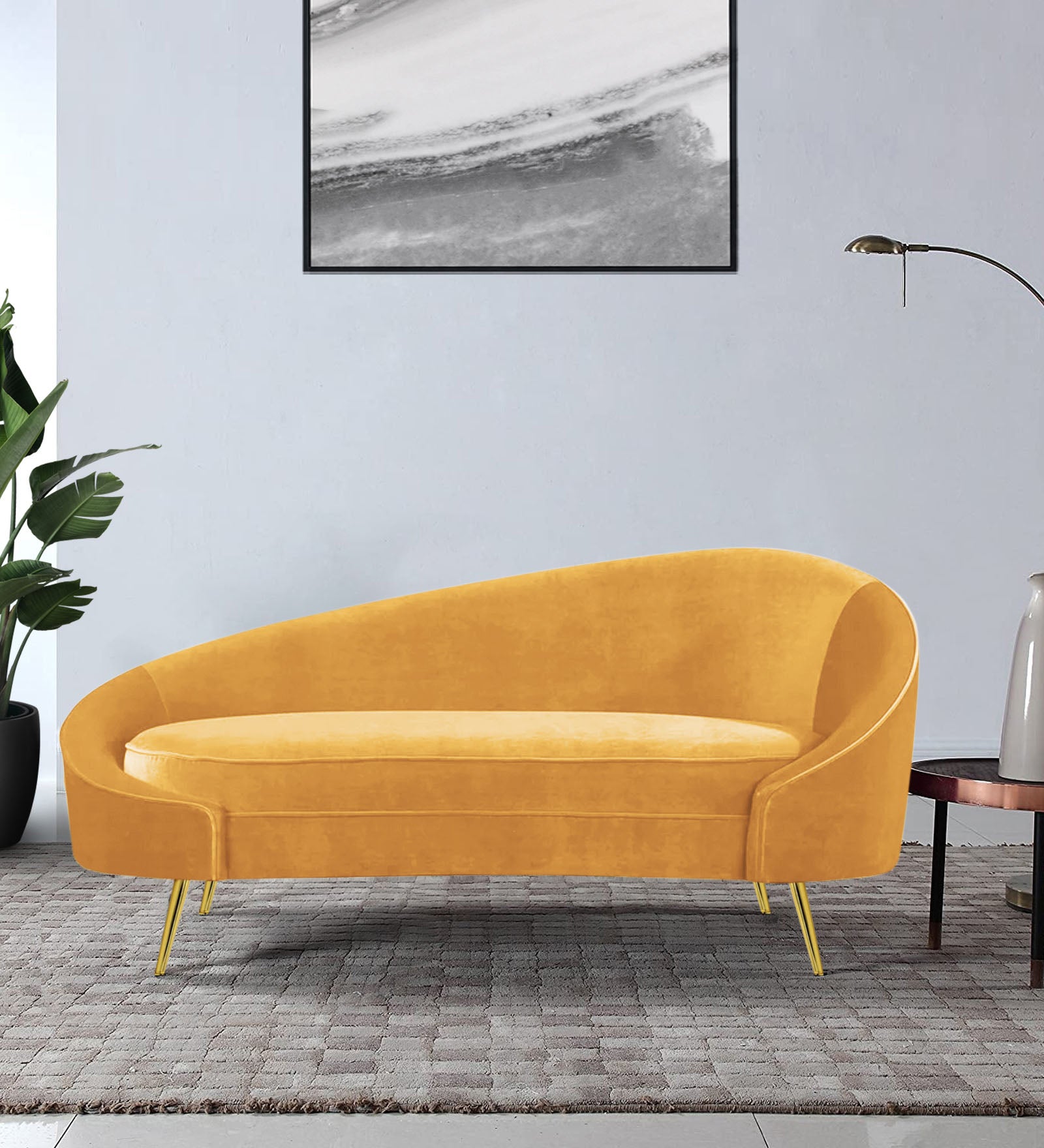 Cely Velvet LHS Chaise Lounger In Turmeric Yellow Colour - Febonic Living