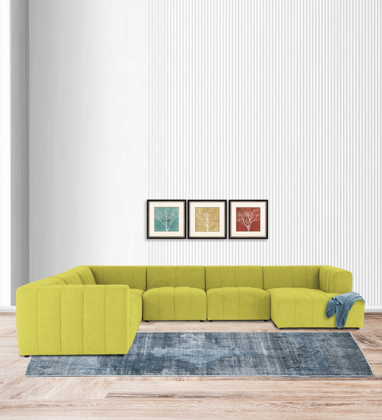 Damo Fabric LHS 8 Seater Corner Sofa In Parrot Green Colour - Febonic Living
