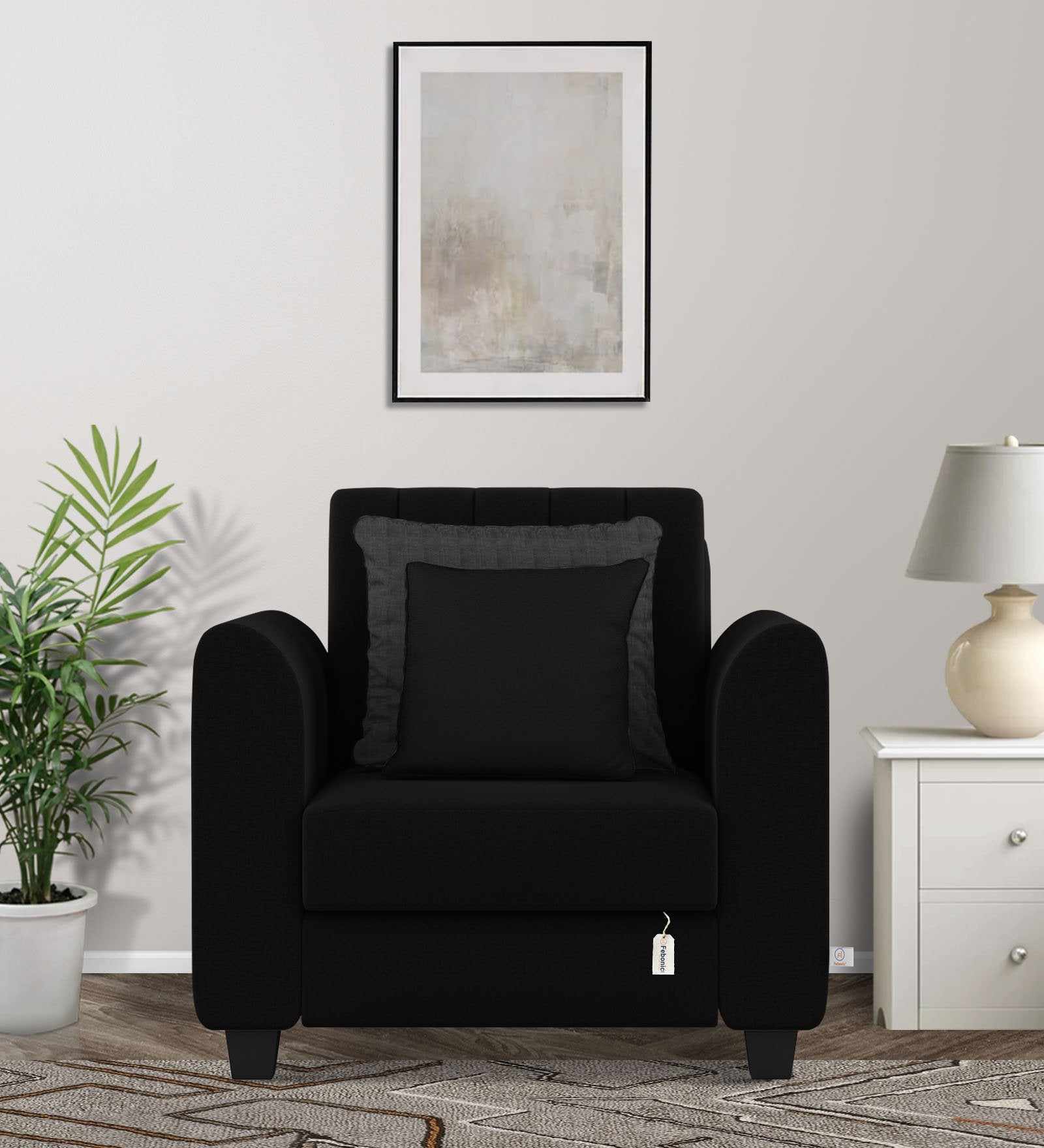 Cosmic Fabric 1 Seater Sofa In Zed Black Colour - Febonic Living