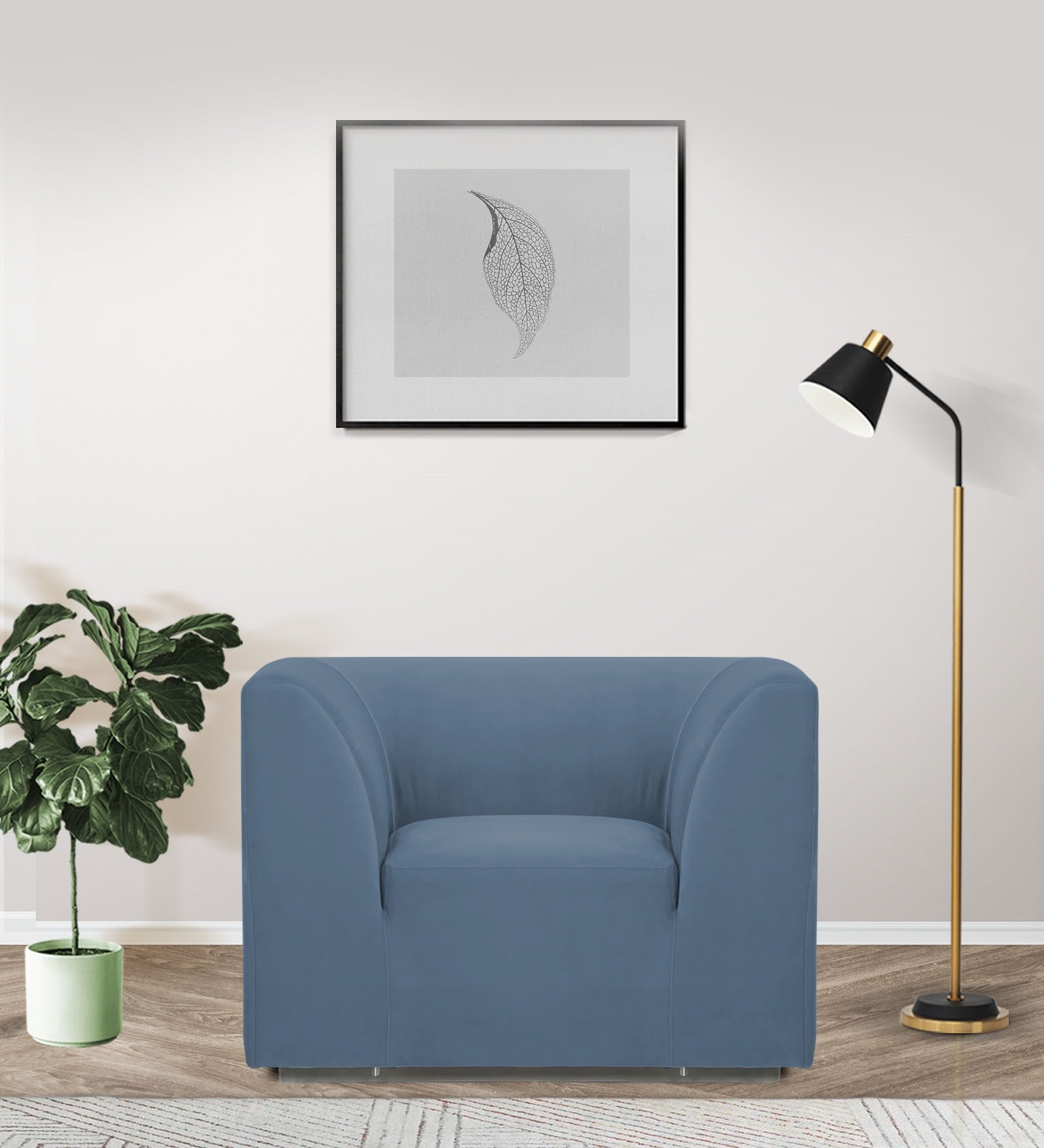 Bufa Velvet 1 Seater Sofa In Oxford Blue Colour - Febonic Living