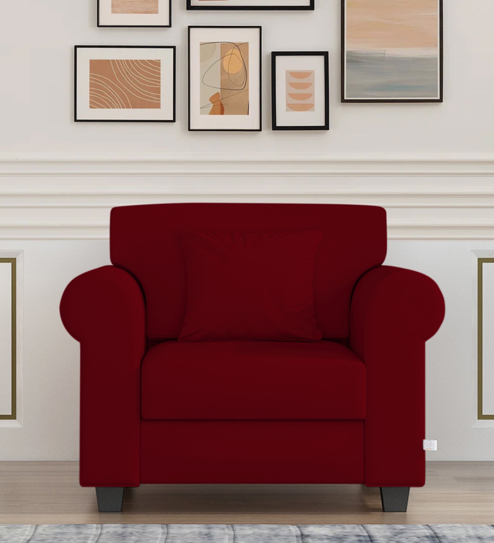 Numonk Velvet 1 Seater Sofa In Cherry Red Colour - Febonic Living