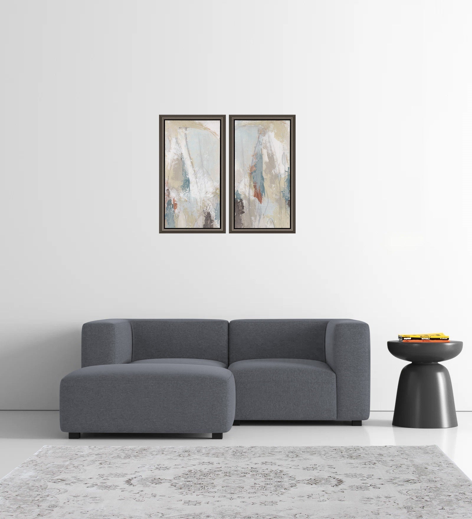 Dora Velvet RHS Sectional Sofa (2+Ottoman Lounger) In Pubble Grey Colour - Febonic Living