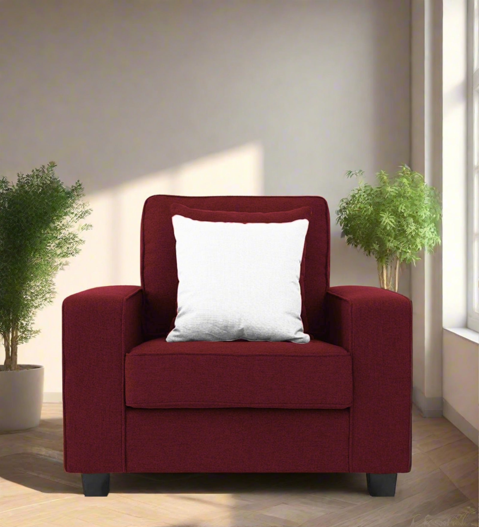 Ladybug Fabric 1 Seater Sofa In Blood Maroon Colour - Febonic Living