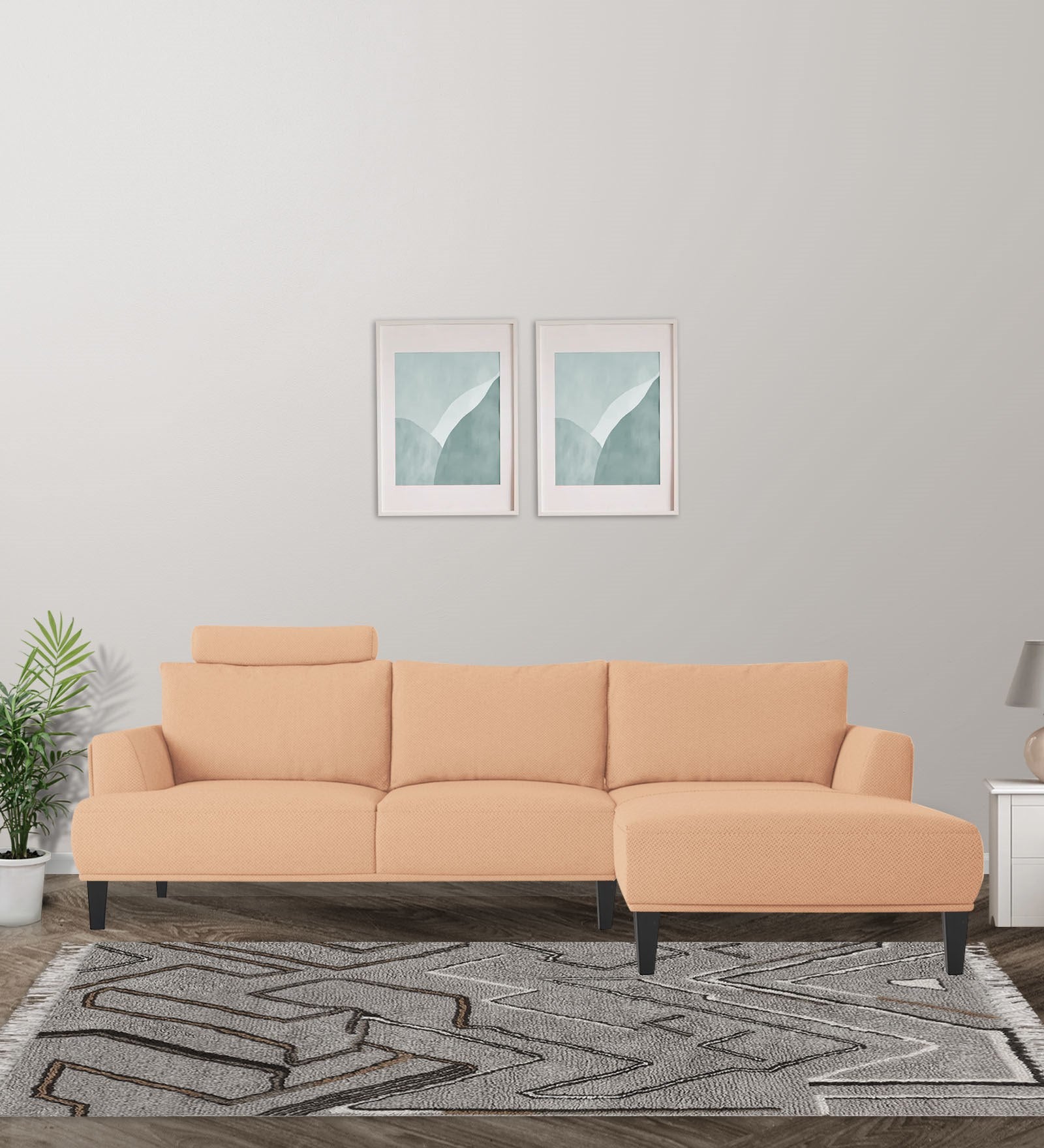 Como Fabric LHS Sectional Sofa (3+Lounger) In Cosmic Beige Colour - Febonic Living