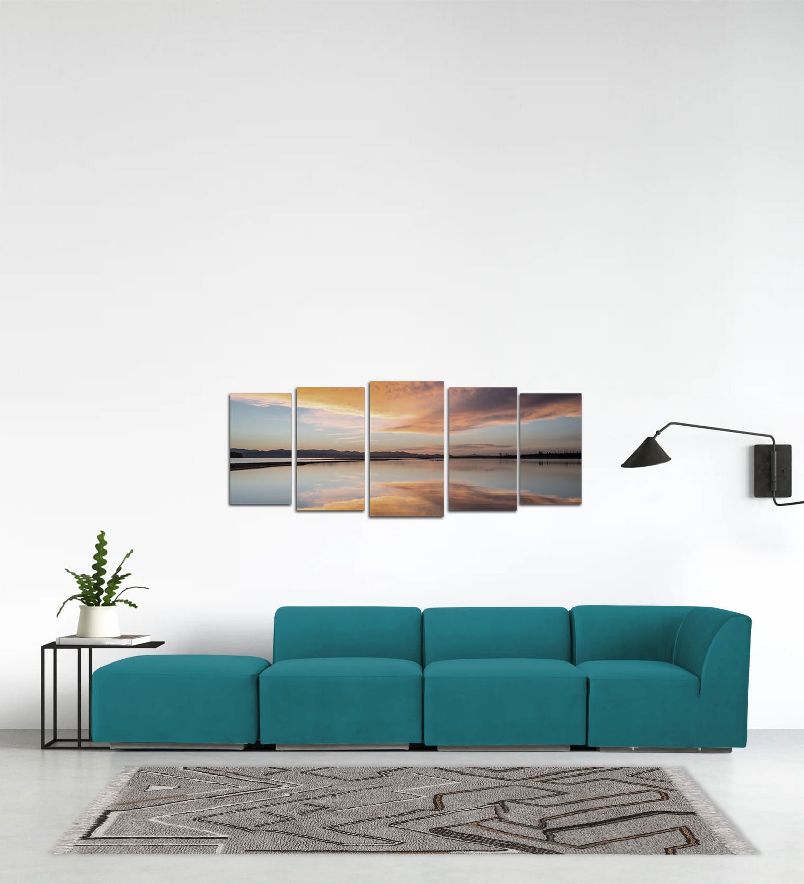 Bufa Velvet LHS Sectional Sofa In Arabian green Colour With Ottoman - Febonic Living