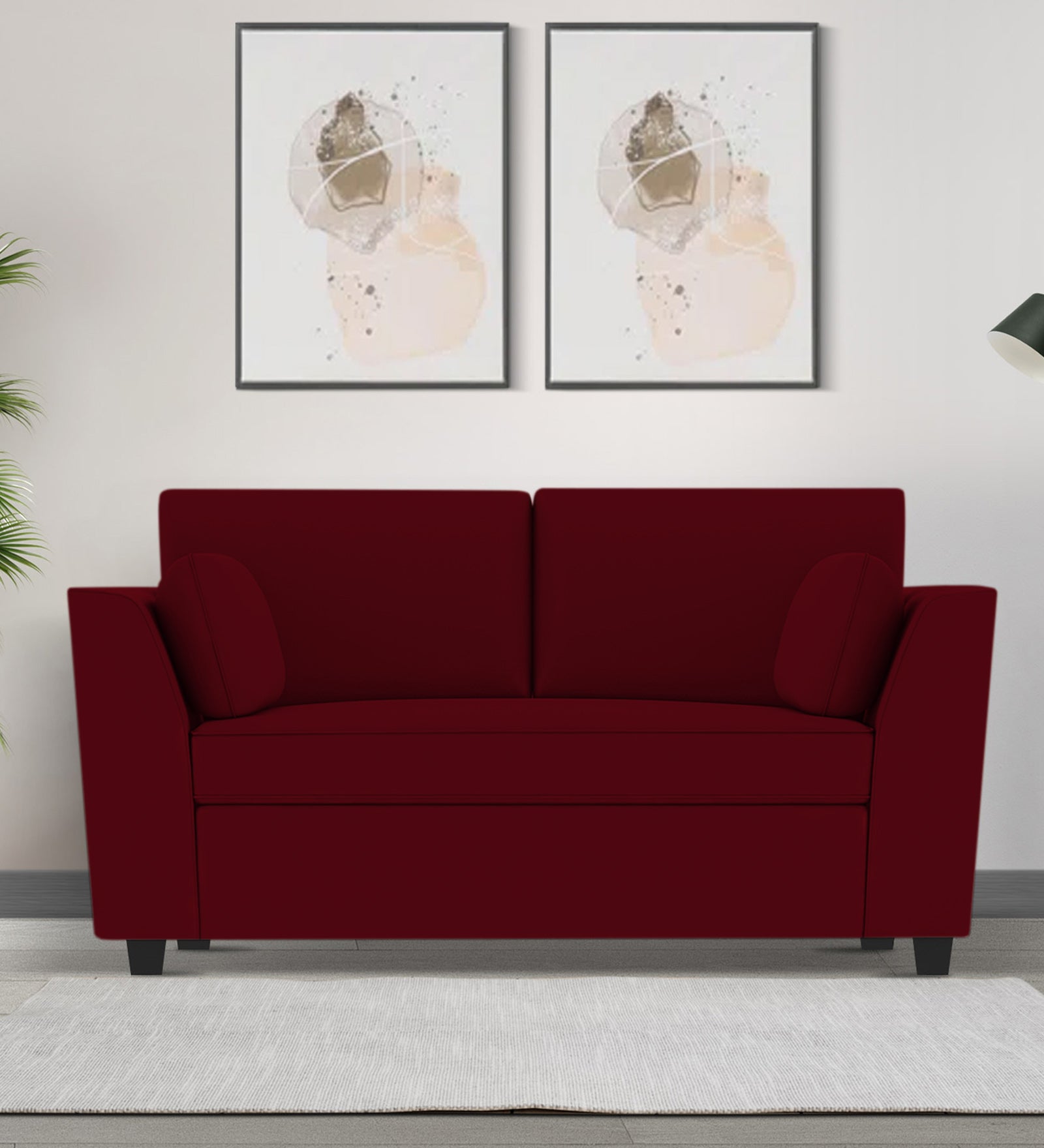 Bristo Velvet 2 Seater Sofa in Cherry Red Colour With Storage