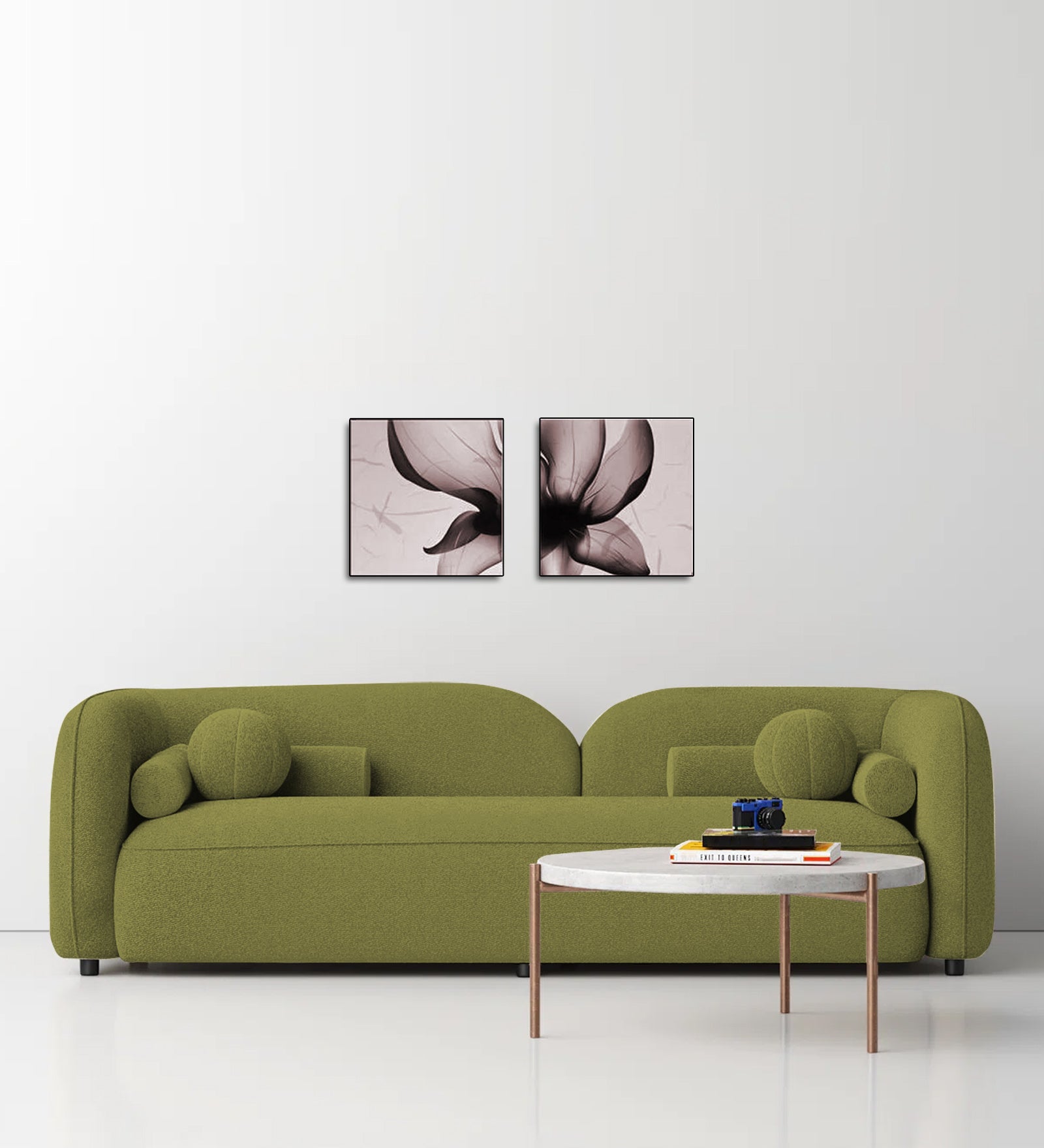 Corny Boucle Fabric 3 Seater Sofa In Apple Green Colour - Febonic Living