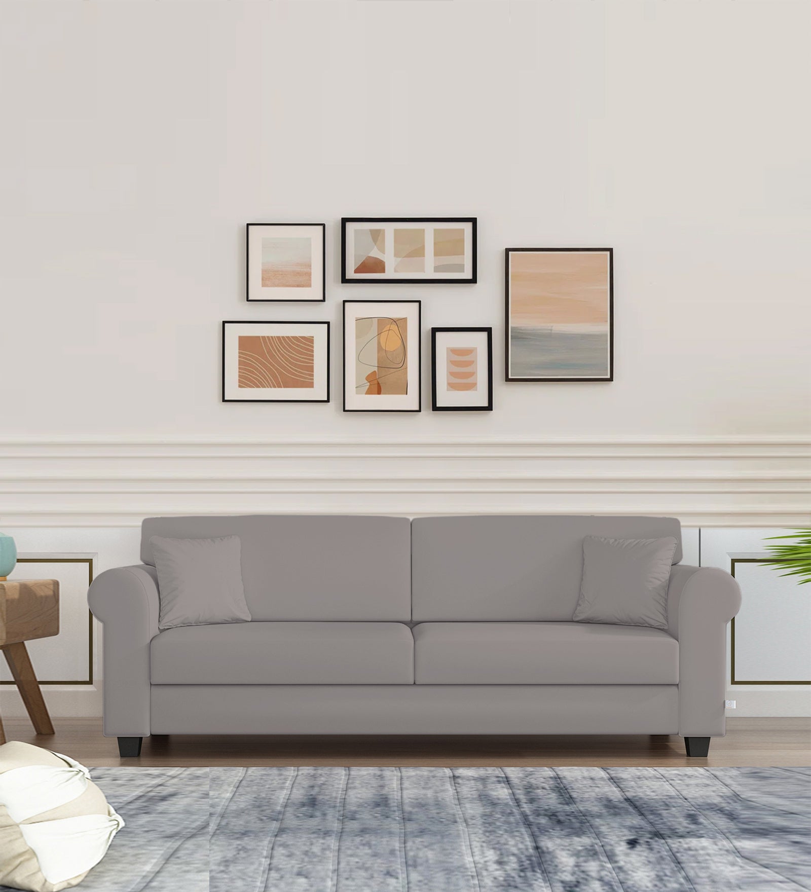 Numonk Velvet 3 Seater Sofa In Pearl Grey Colour - Febonic Living