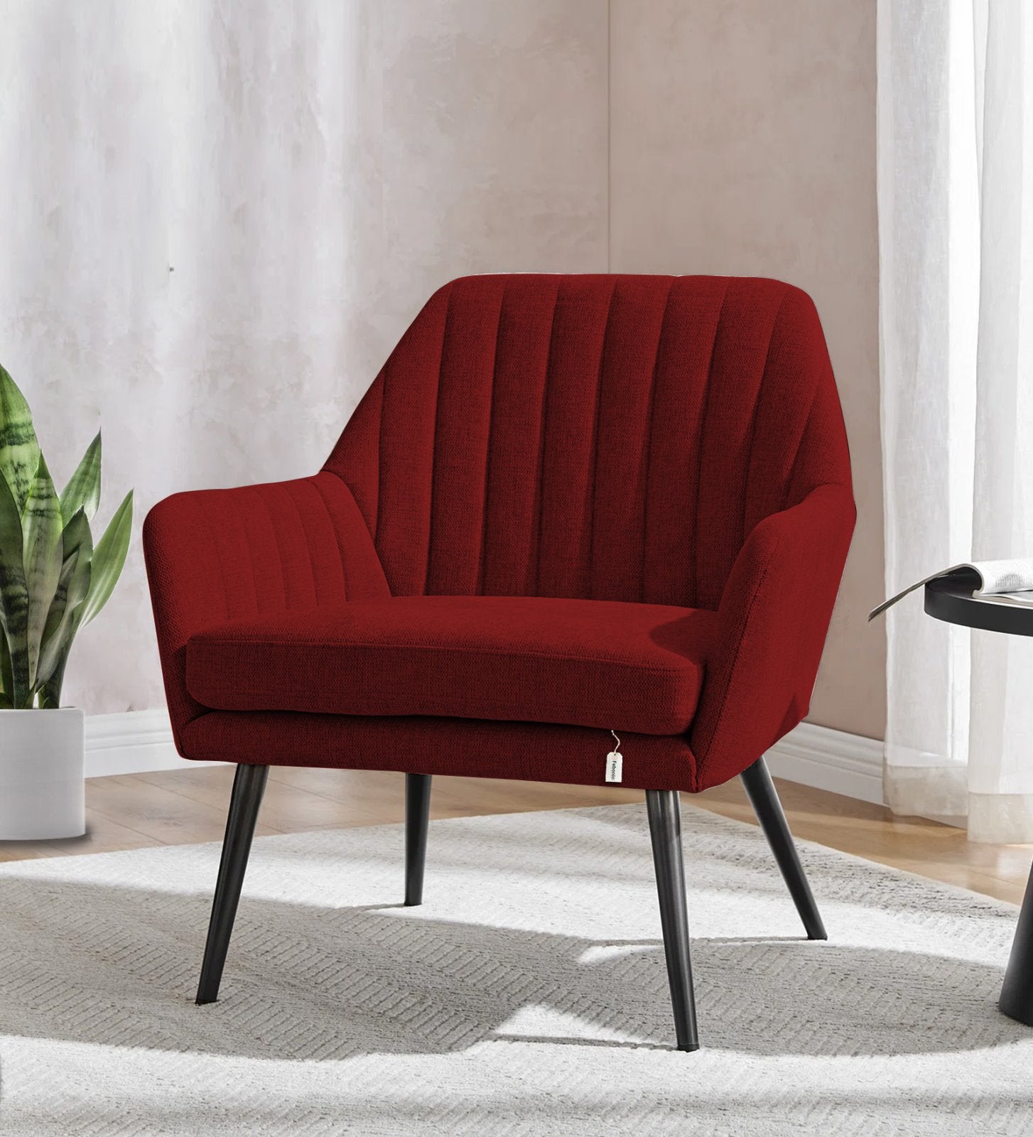 Bella Fabric Arm Chair In Blood Maroon Colour - Febonic Living