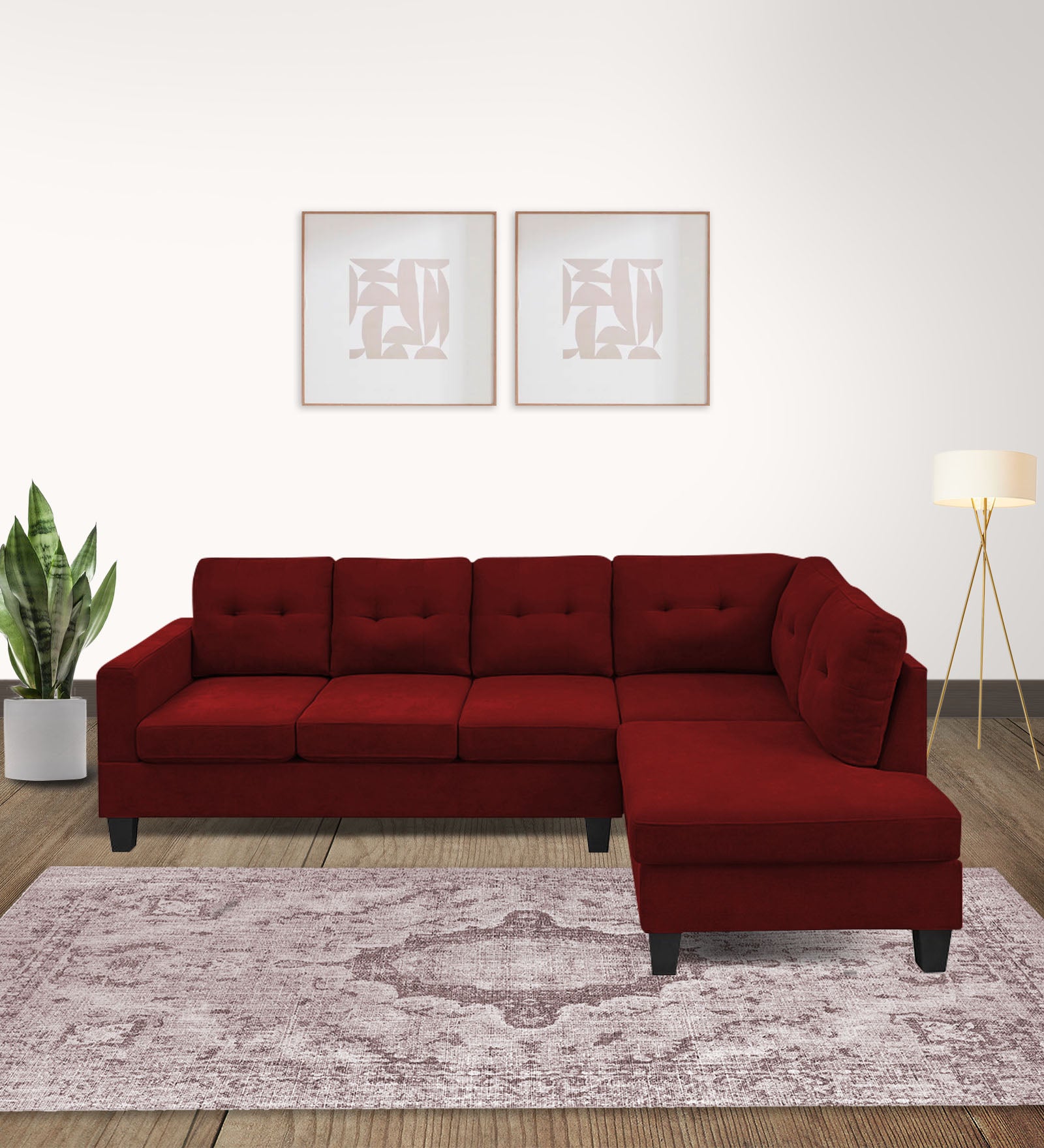 Thomas Fabric LHS Sectional Sofa (3+Lounger) In Blood Maroon Colour - Febonic Living