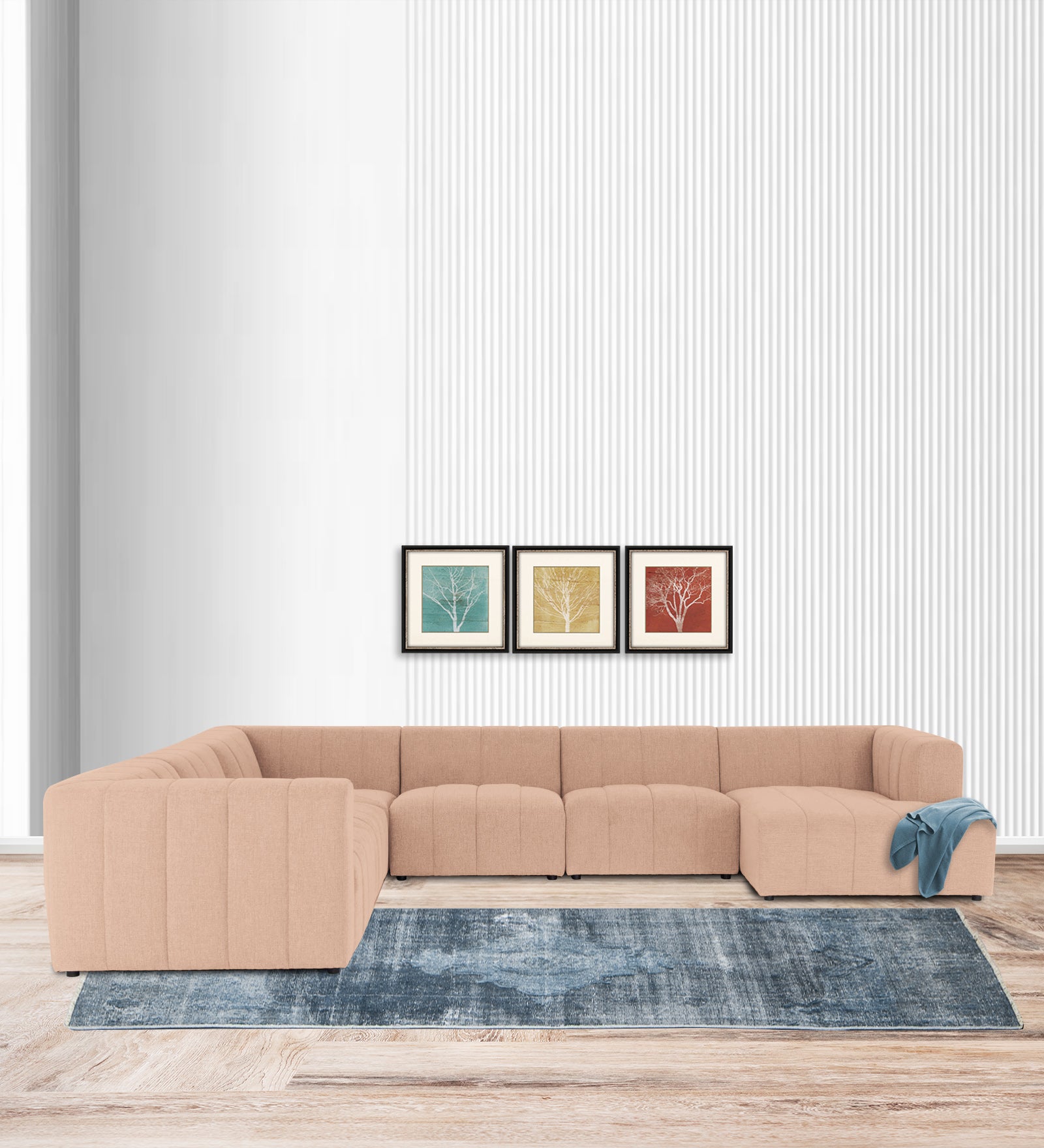 Damo Fabric LHS 8 Seater Corner Sofa In Cosmic Beige Colour - Febonic Living