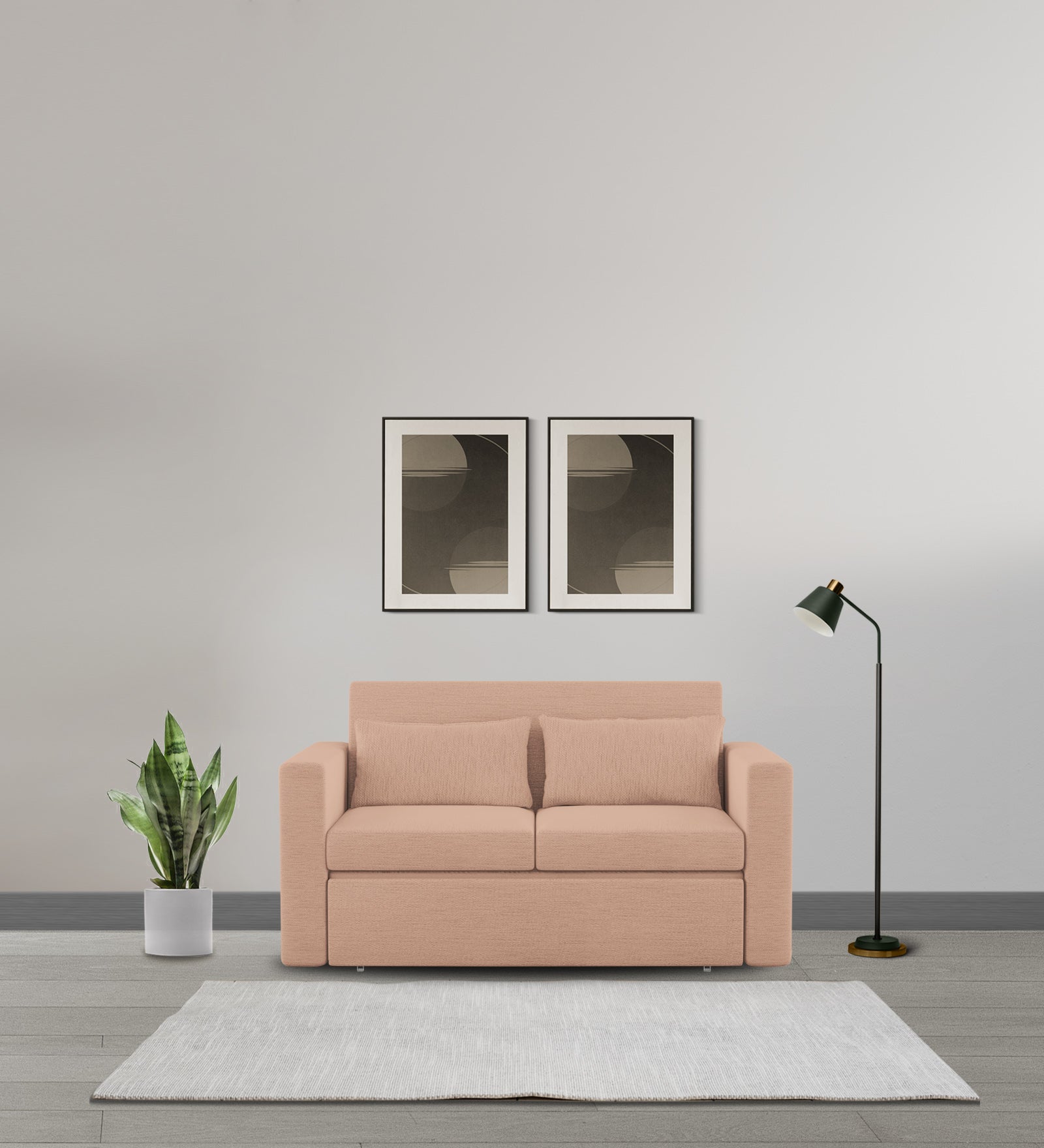 River Fabric 2 Seater Pull Out Sofa Cum Bed In Cosmic Beige Colour - Febonic Living
