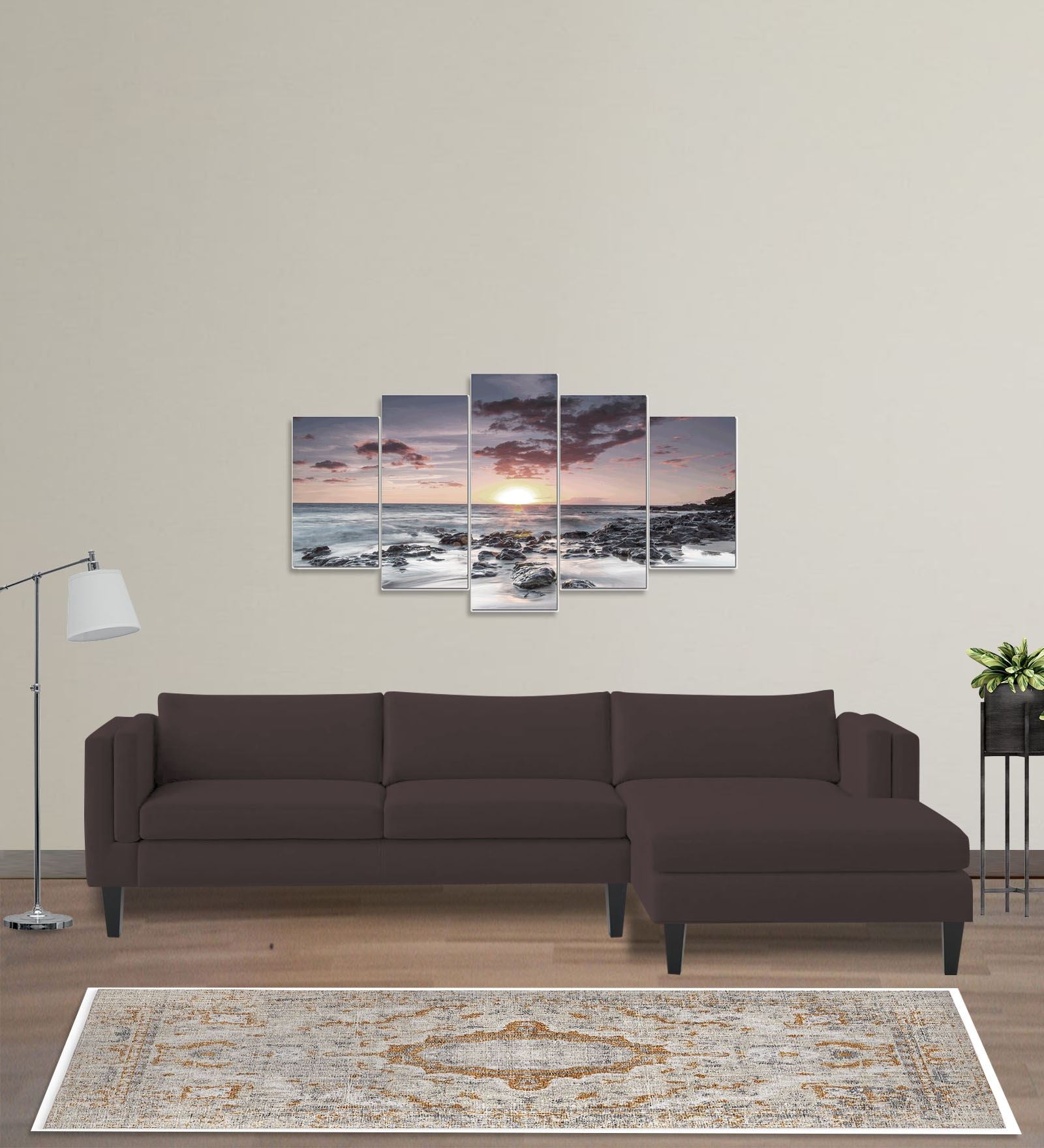 Jasper Velvet LHS Sectional Sofa (3+Lounger) In Mocha Brown Colour - Febonic Living