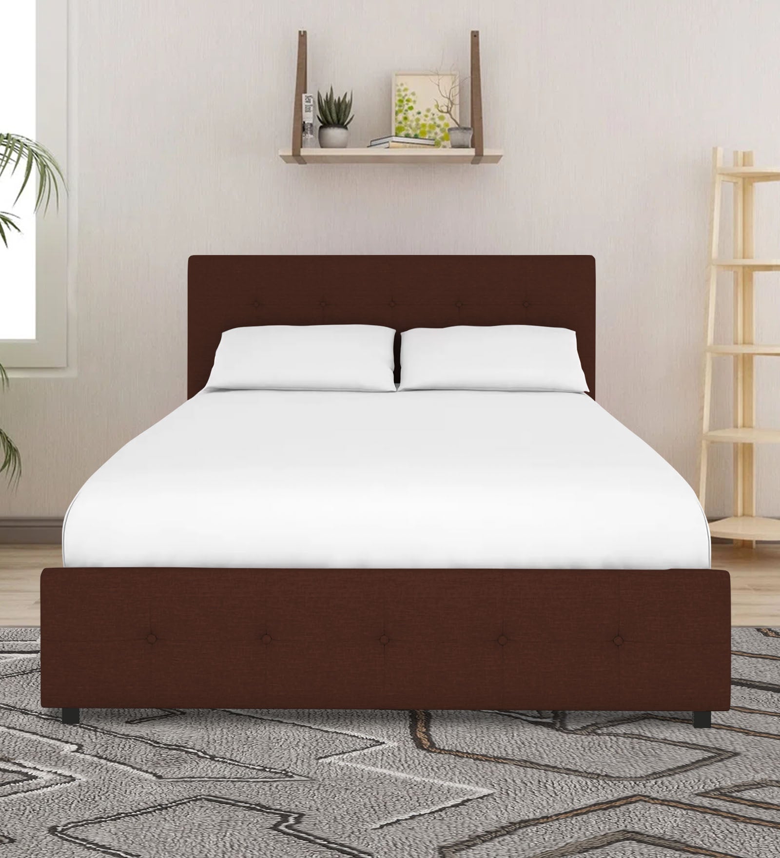 Lido Fabric King Size Bed In Coffee Brown Colour With Drawer Storage - Febonic Living