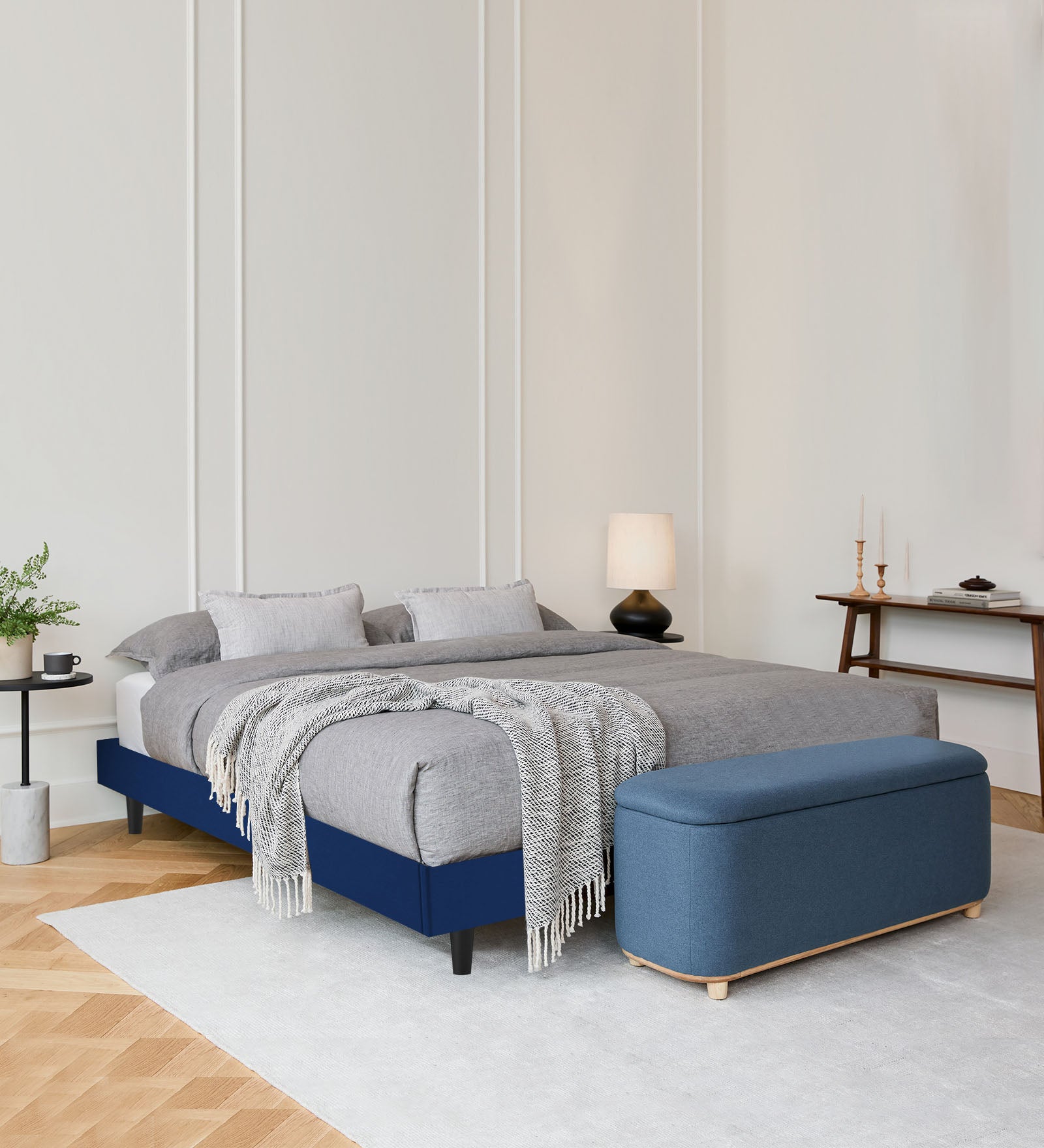 Basi Fabric Queen Size Bed In Royal Blue Colour - Febonic Living