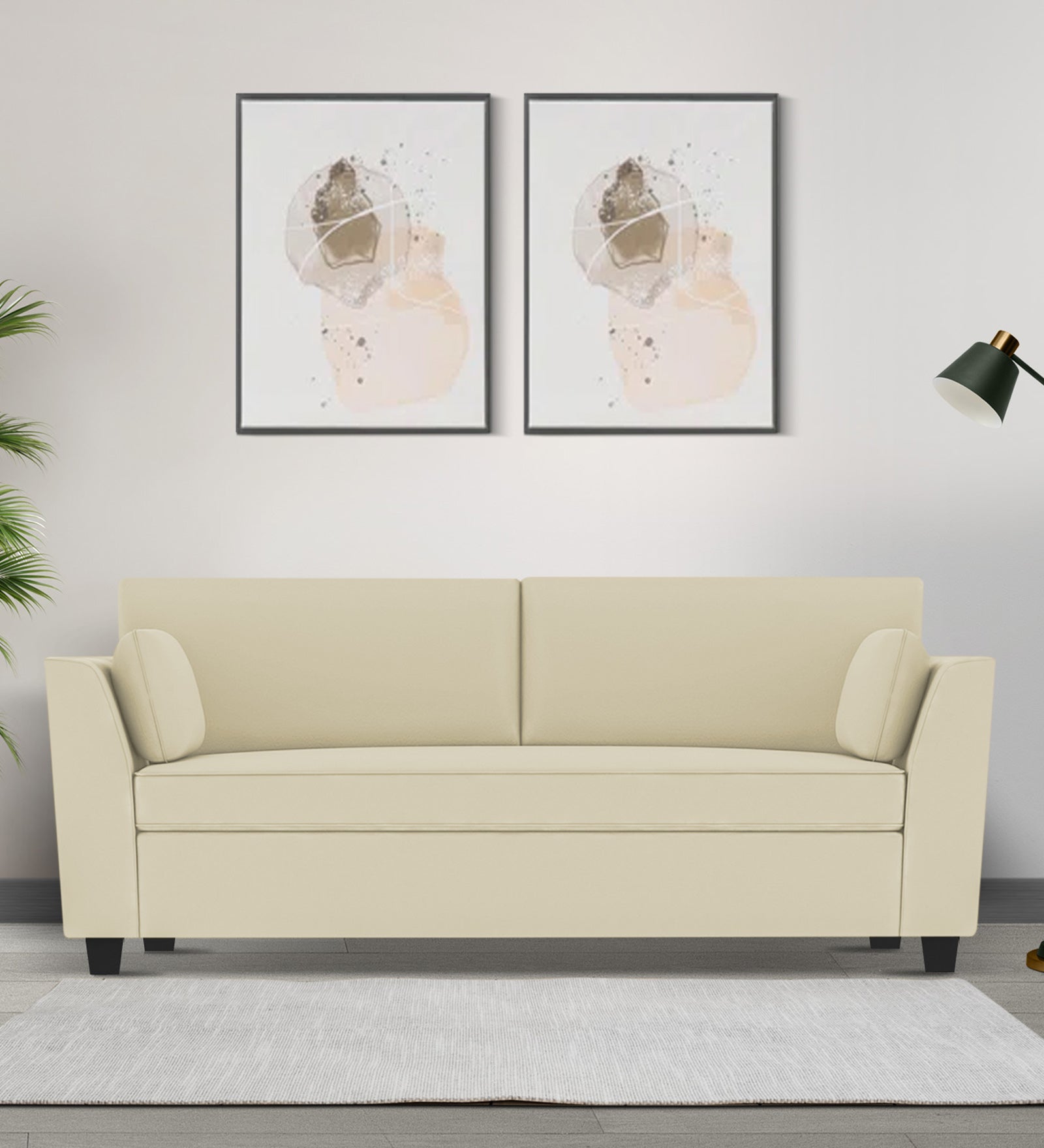 Bristo Velvet 3 Seater Sofa In warm white Colour With Storage - Febonic Living