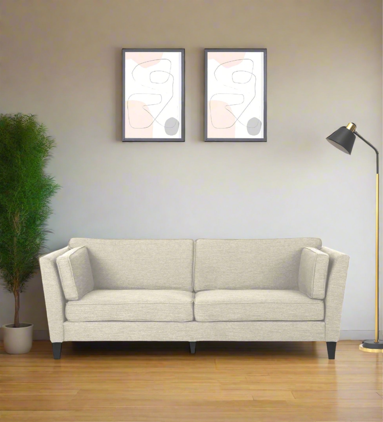 Nigar Fabric 3 Seater Sofa in Ivory Cream Colour