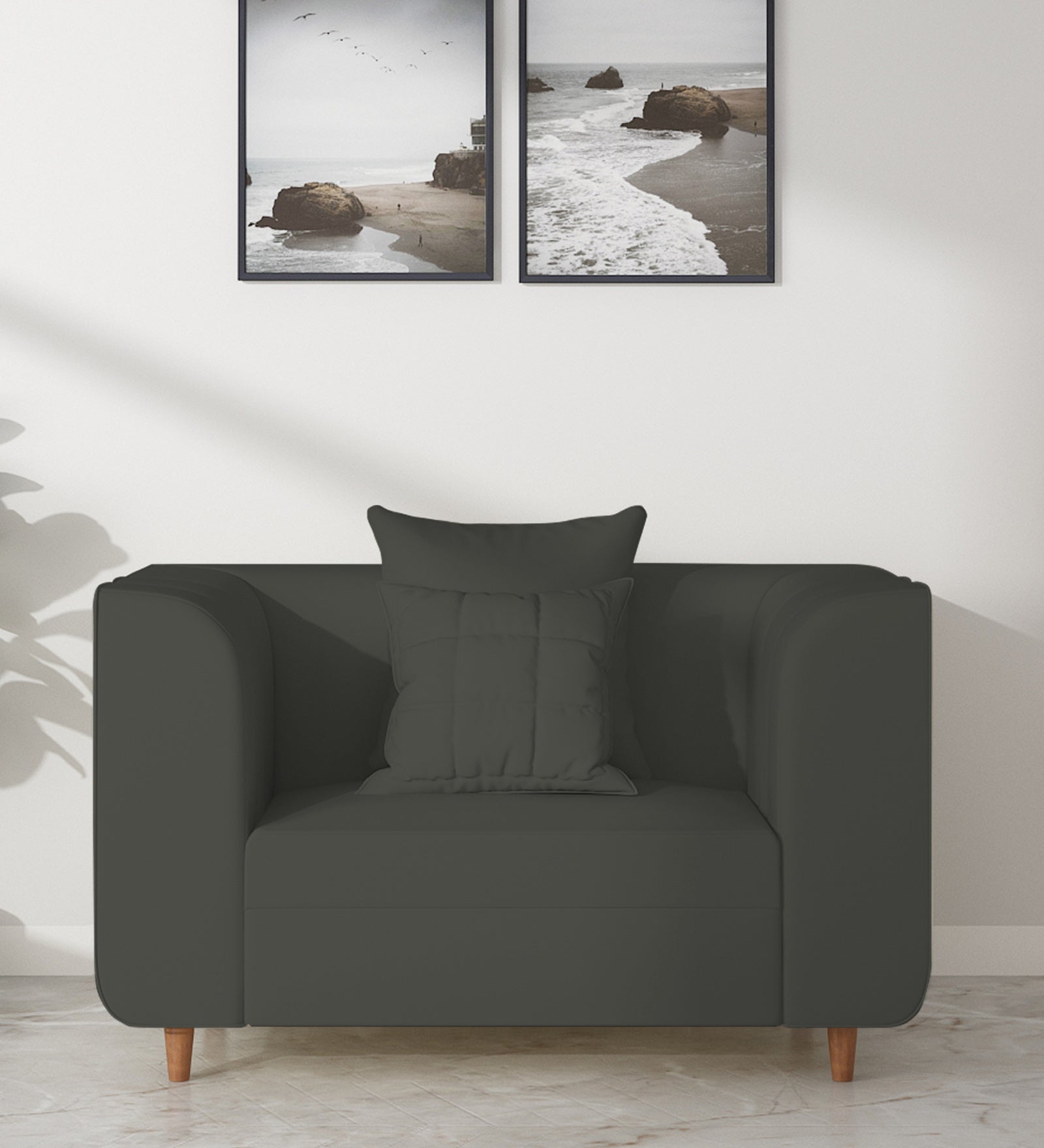 Sumo 1 Seater Velvet Sofa - Hory Grey by Febonic Living