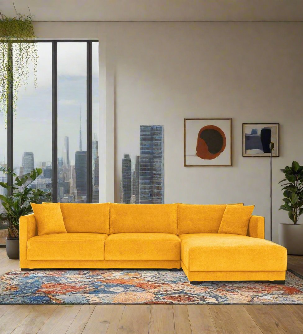 Northern Fabric LHS Sectional Sofa (3+Lounger) In Bold Yellow Colour - Febonic Living