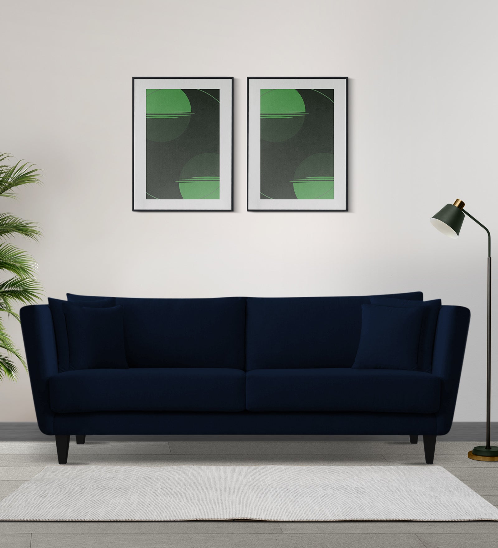 Norway Velvet 3 Seater Sofa In Dark Blue Colour - Febonic Living