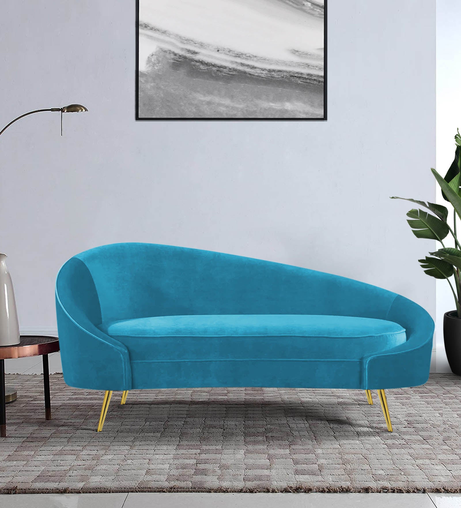 Cely Velvet RHS Chaise Lounger In Aqua Blue Colour - Febonic Living