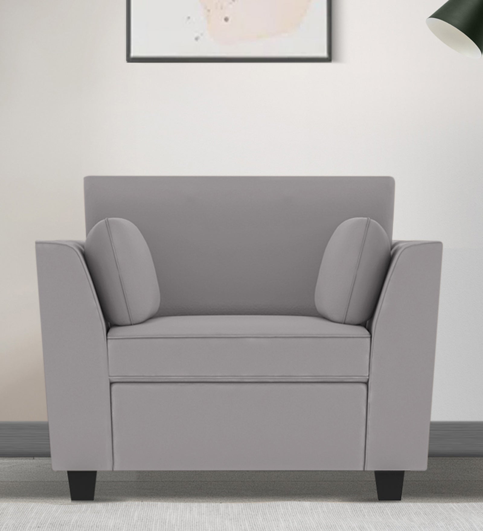 Bristo Velvet 1 Seater Sofa In Concrete Grey Colour With Storage - Febonic Living