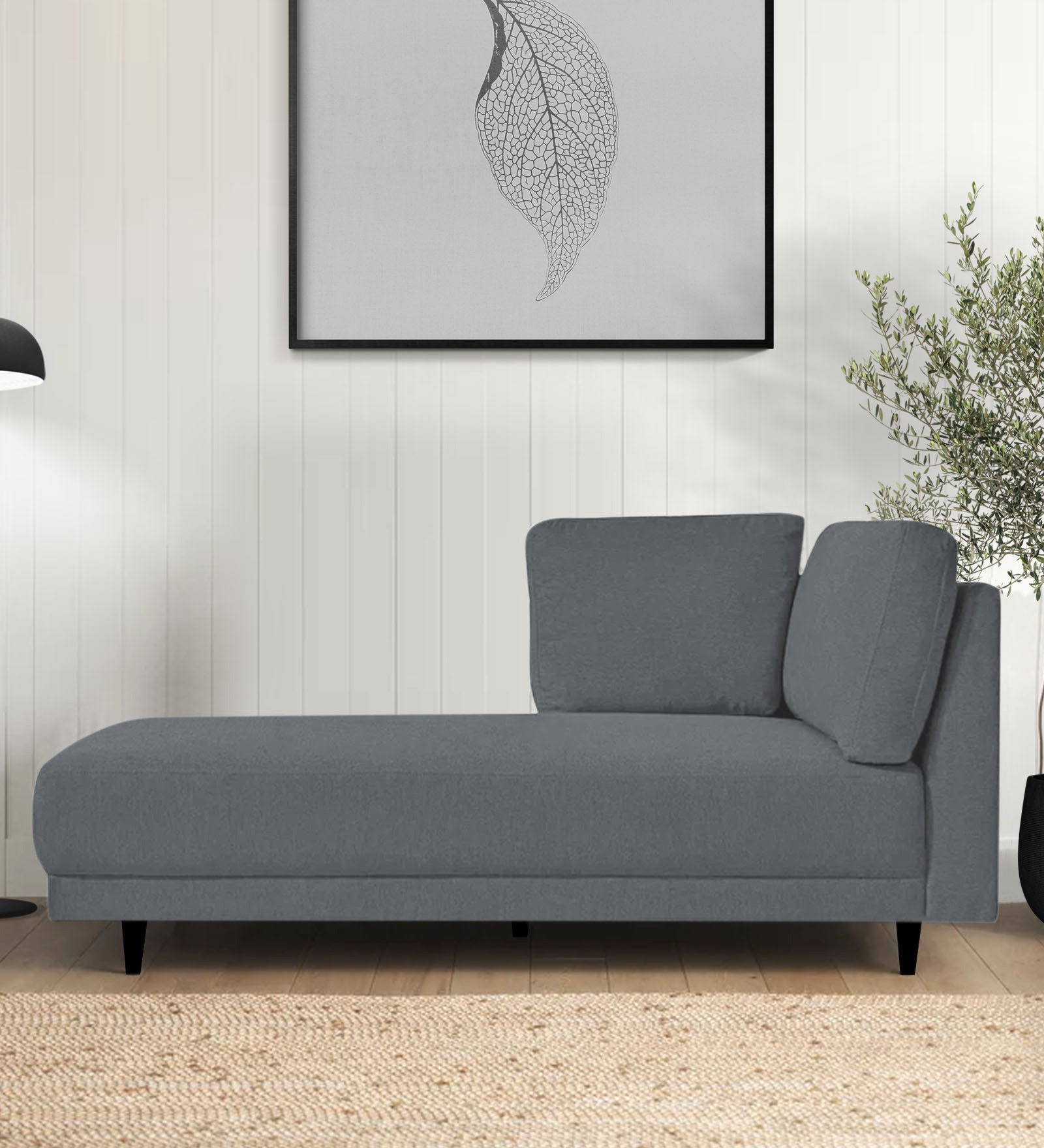Jonze Velvet LHS Chaise Lounger In Pubble Grey Colour - Febonic Living