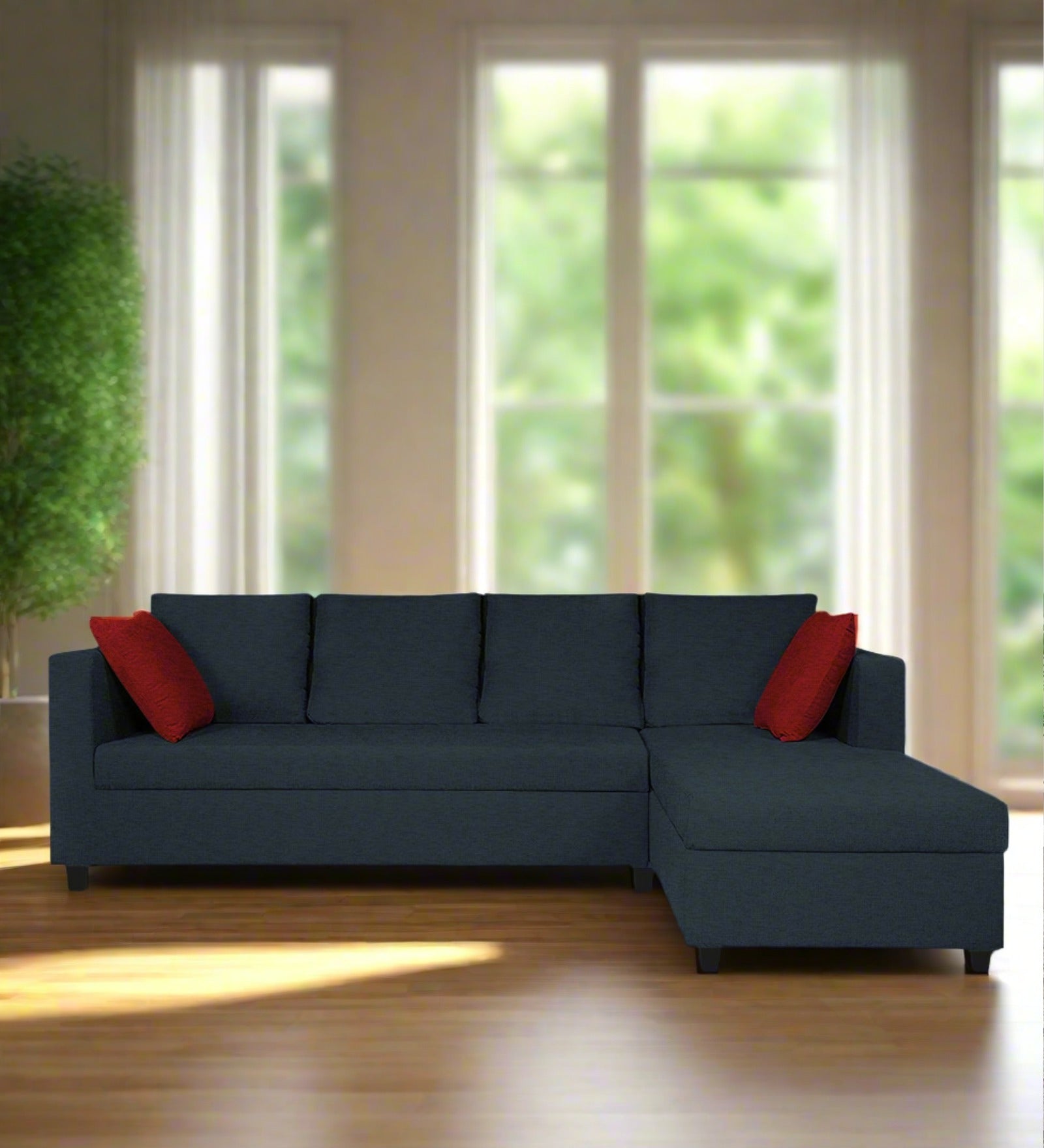 Nebula Fabric LHS Sectional Sofa (3+Lounger) In Denim Blue Colour - Febonic Living