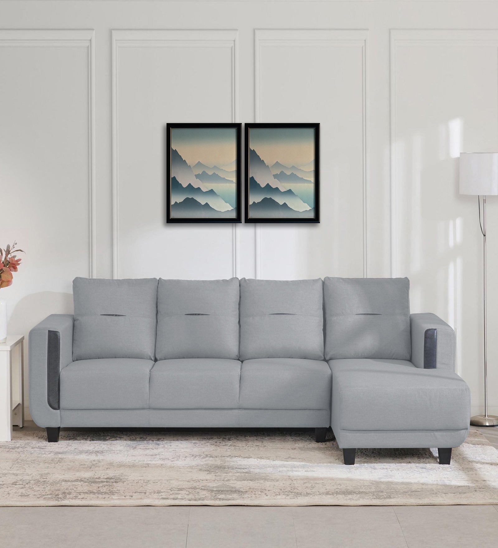 Perry Fabric LHS Sectional Sofa (3+Lounger) In Coin Grey Colour - Febonic Living