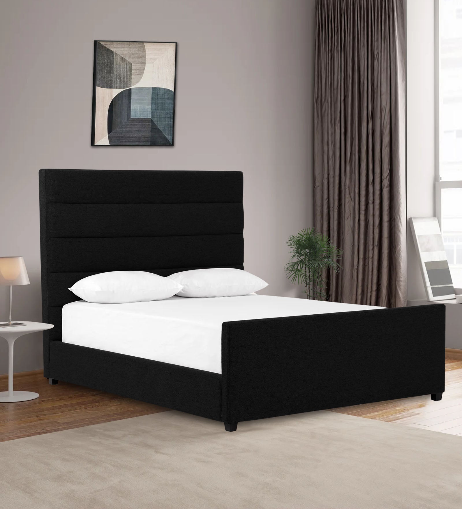 Pollen Fabric Queen Size Bed In Zed Black Colour - Febonic Living