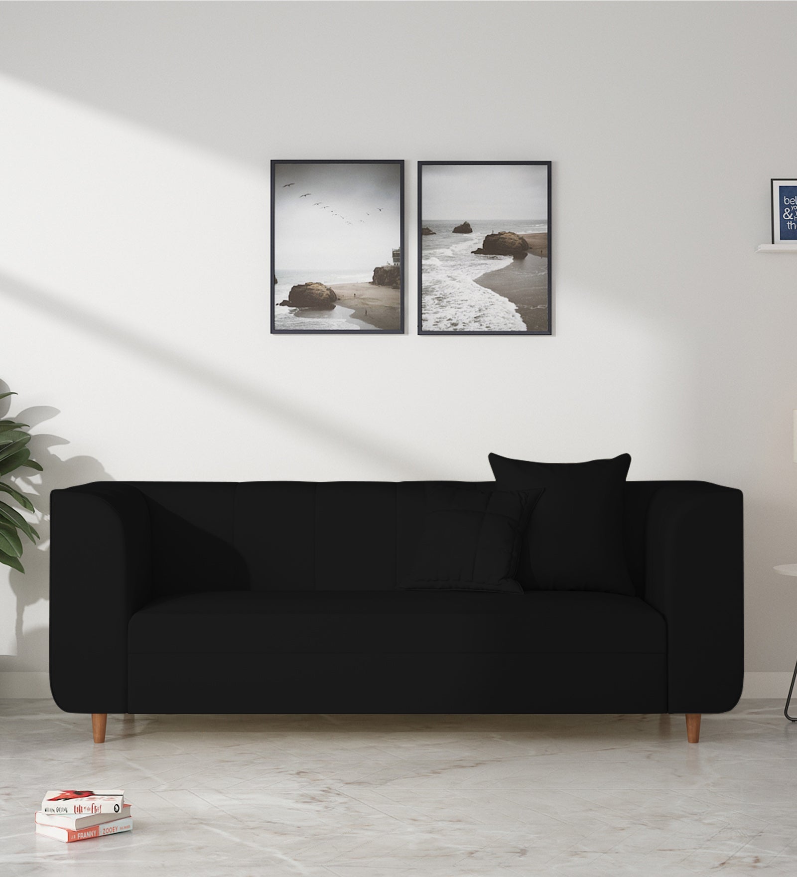 Sumo Velvet 3 Seater Sofa In Adam Black Colour - Febonic Living