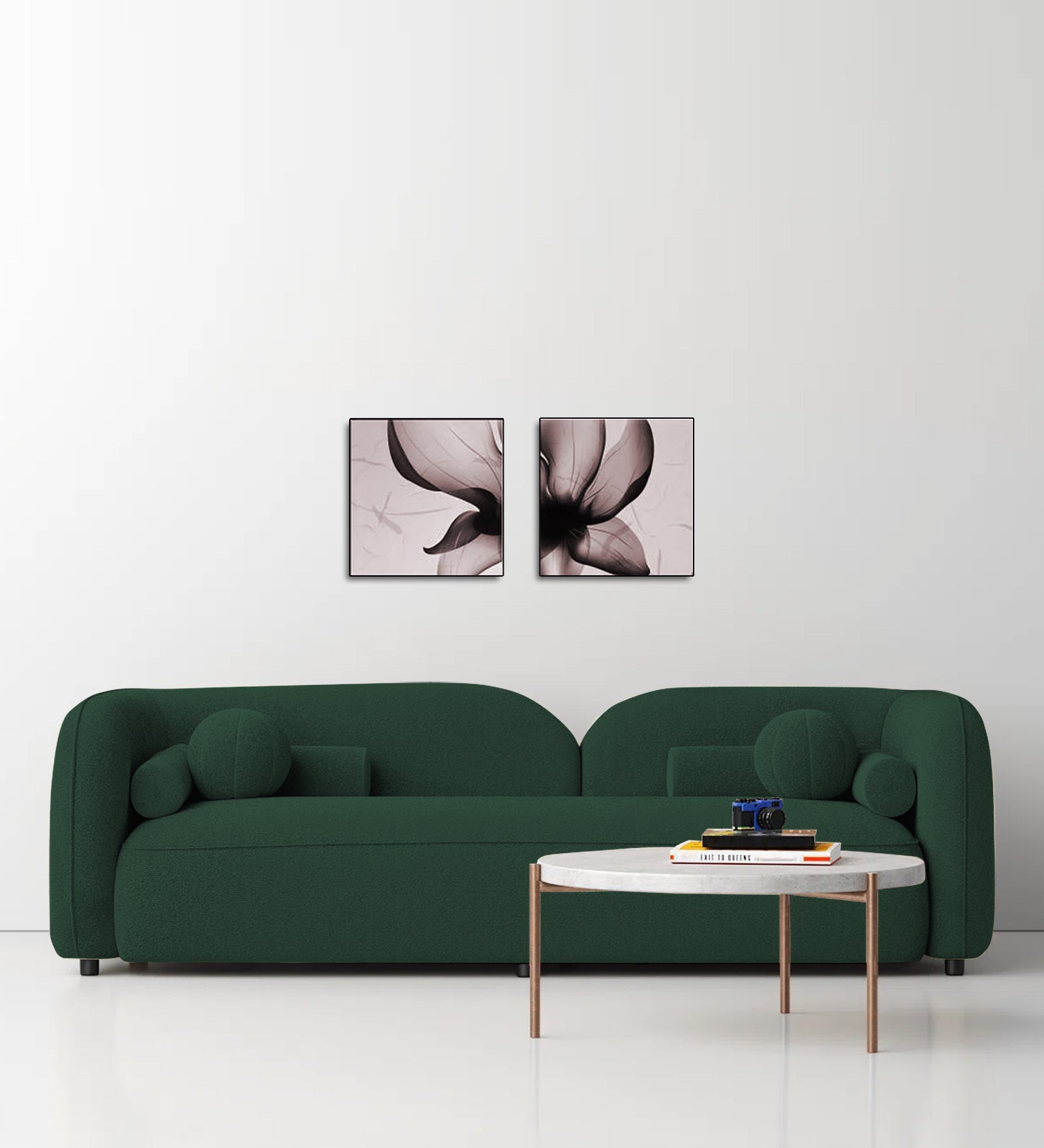 Corny Boucle Fabric 3 Seater Sofa In Hunter Green Colour - Febonic Living