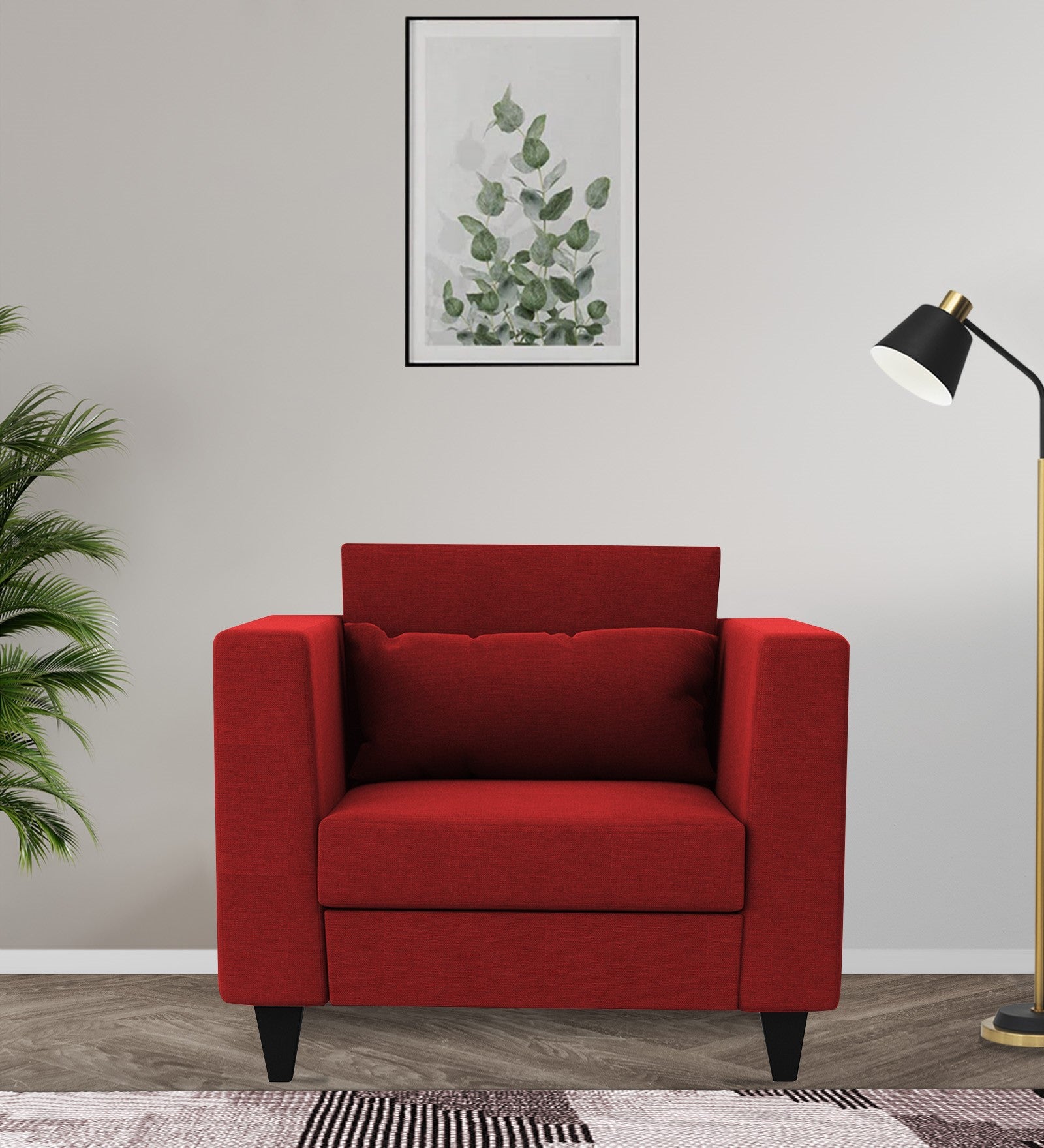 Nipul Fabric 1 Seater Sofa in Blood Maroon Colour