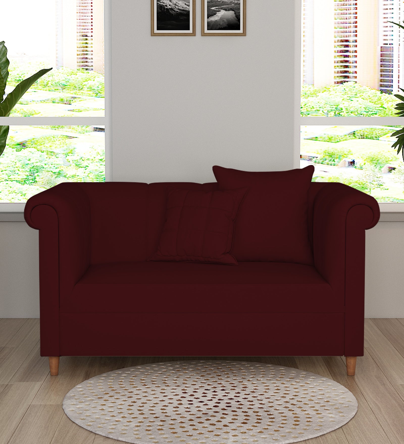 Rubi Velvet 2 Seater Sofa In Blood Maroon Colour - Febonic Living